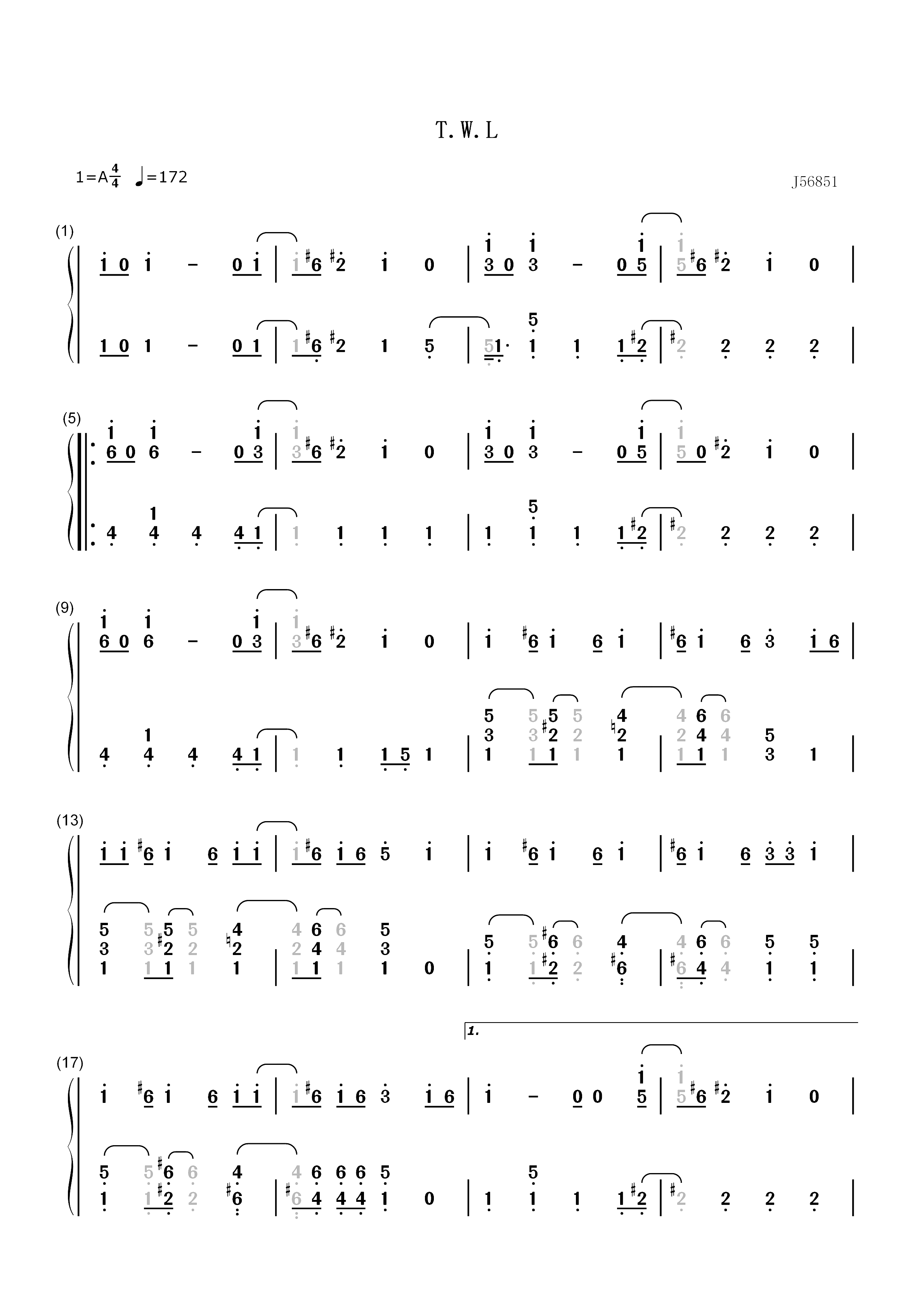 T.W.L-蜡笔小新OP14双手简谱预览1