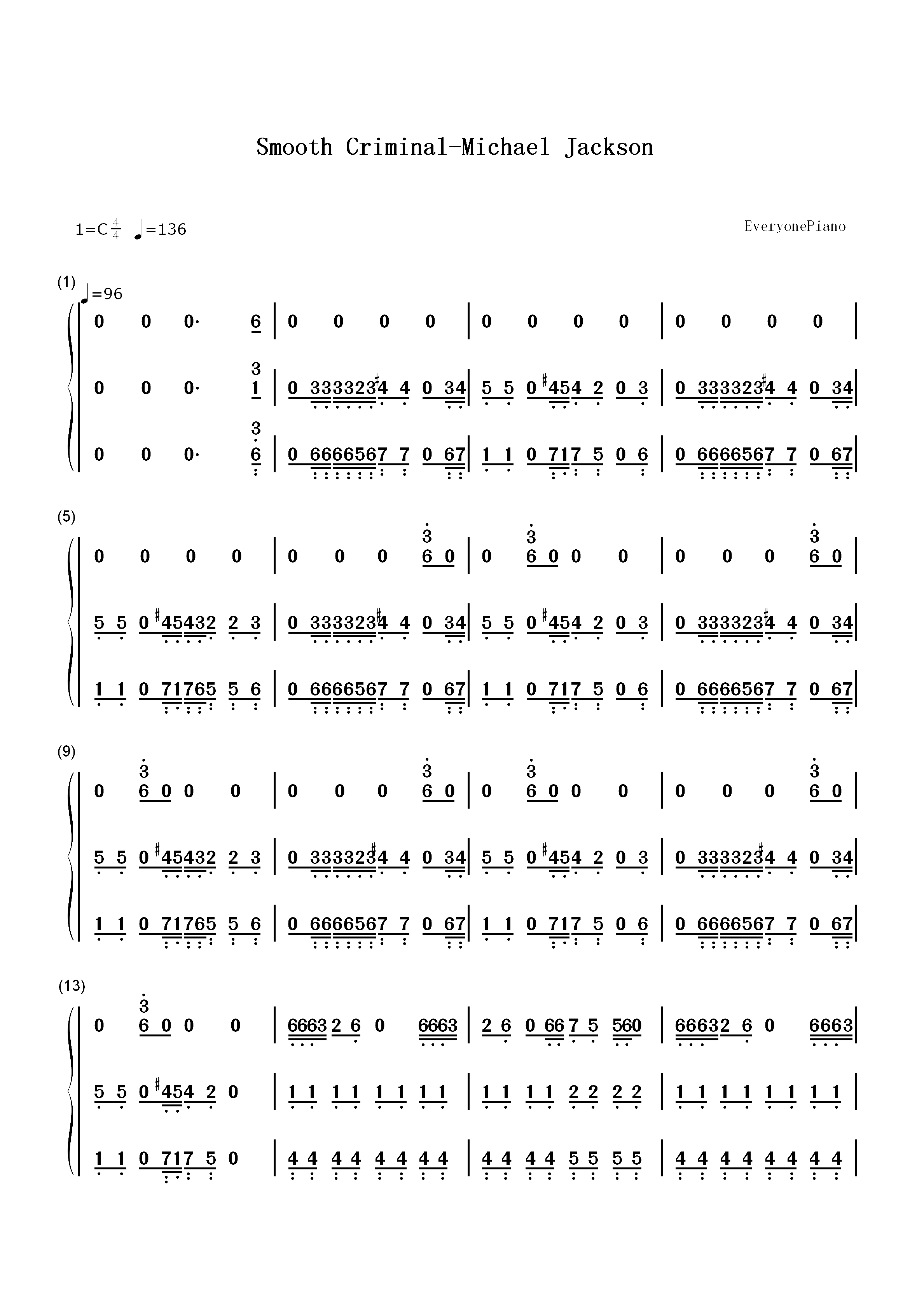 Smooth Criminal-迈克尔 杰克逊双手简谱预览1