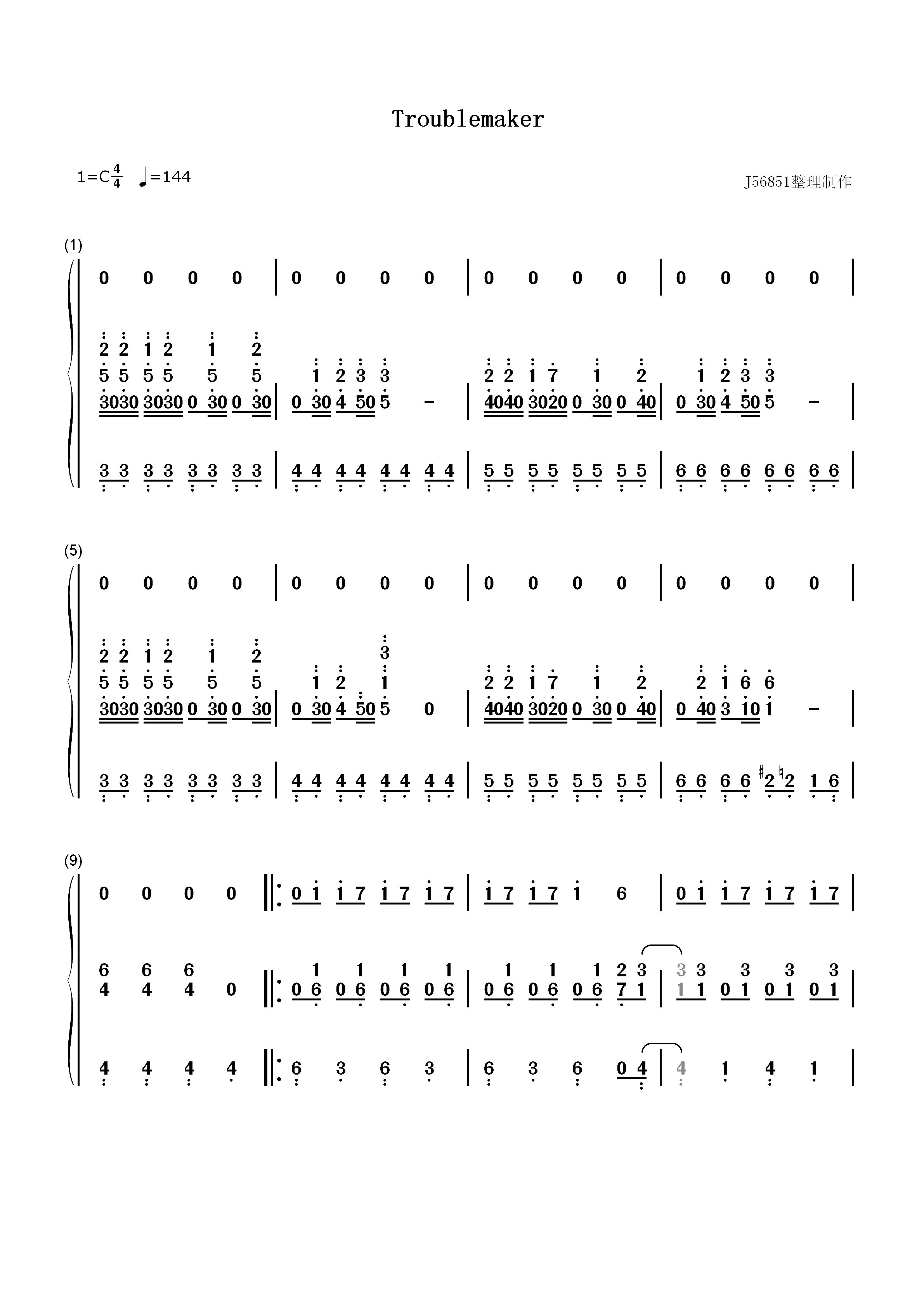 Troublemaker-不平则鸣2主题曲双手简谱预览1