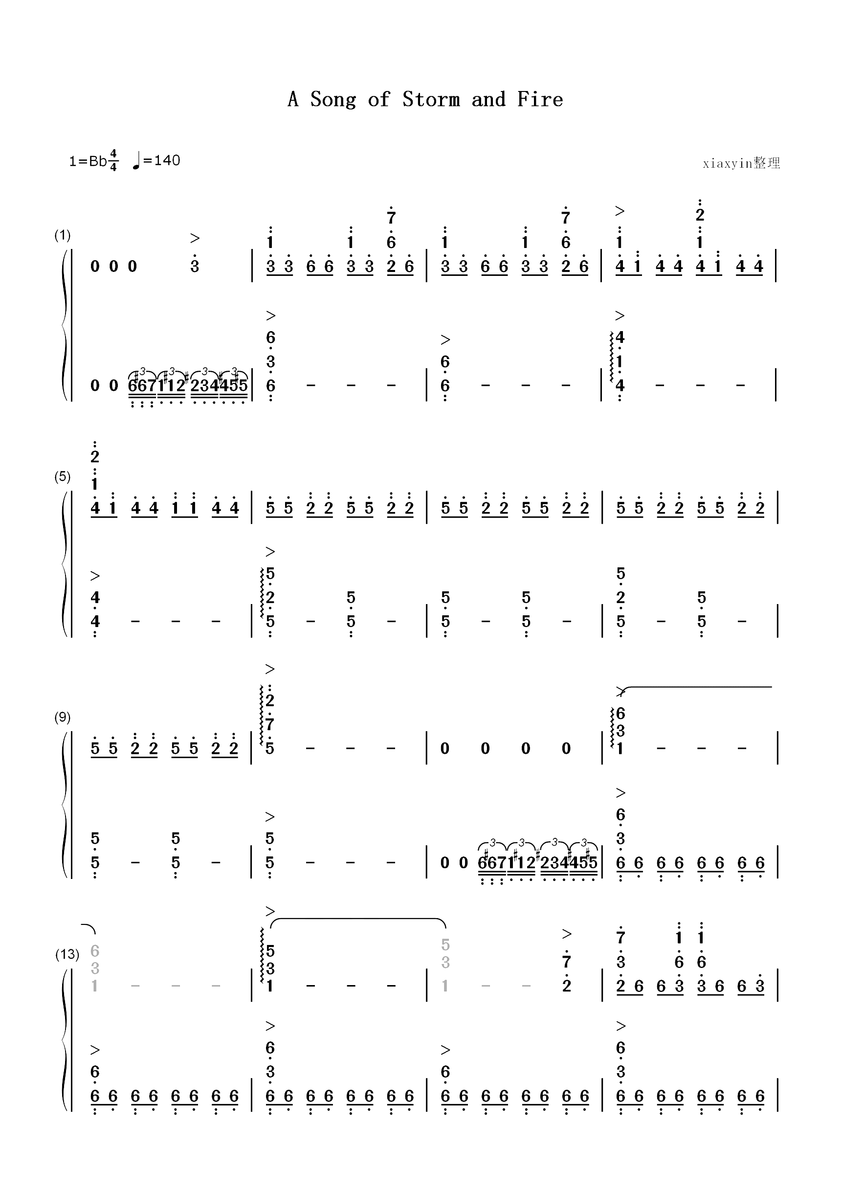 A Song of Storm and Fire-翼•年代记 OST双手简谱预览1