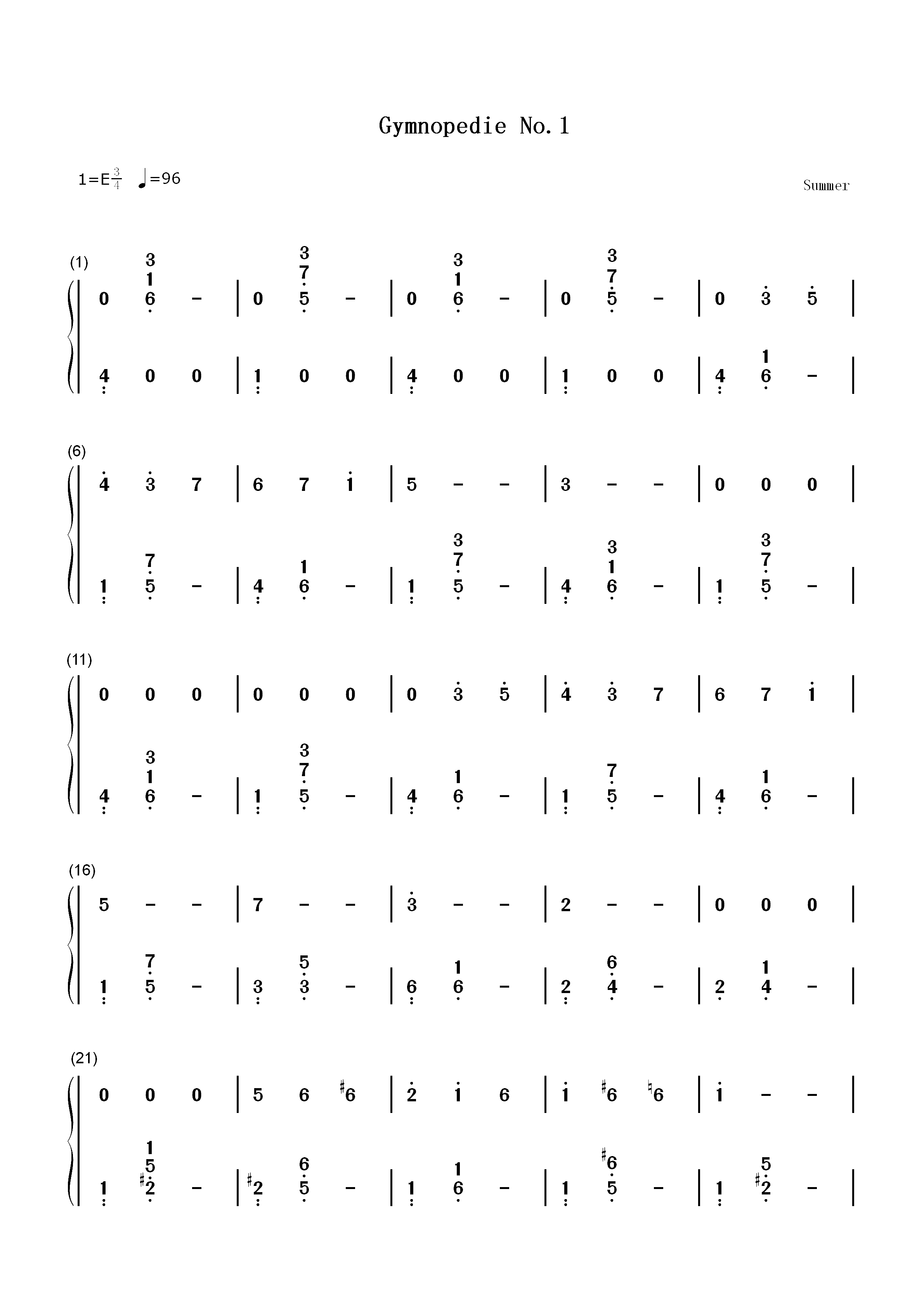 Gymnopedie No1.-Erik Satie双手简谱预览1