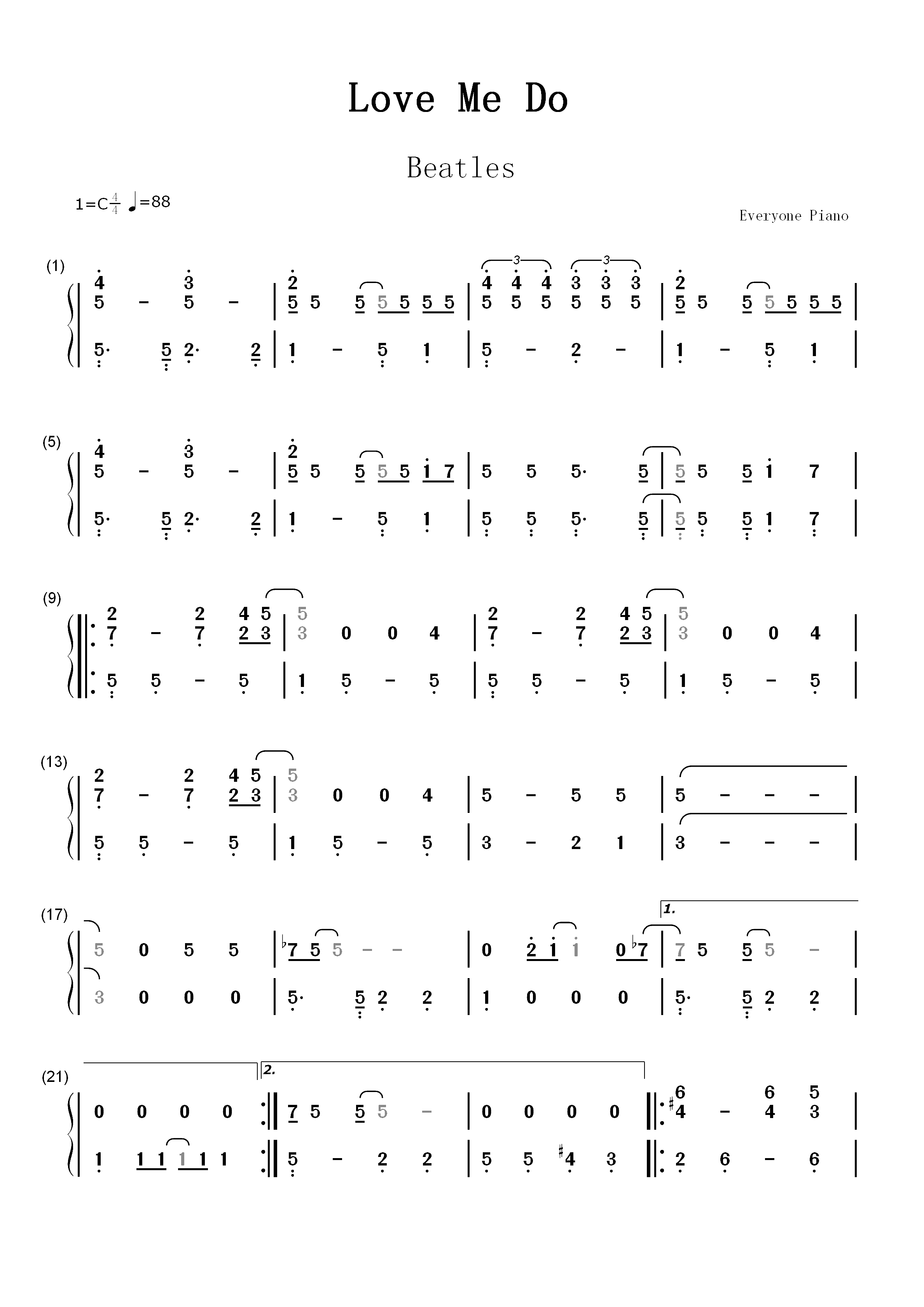 Love Me Do-The Beatles双手简谱预览1