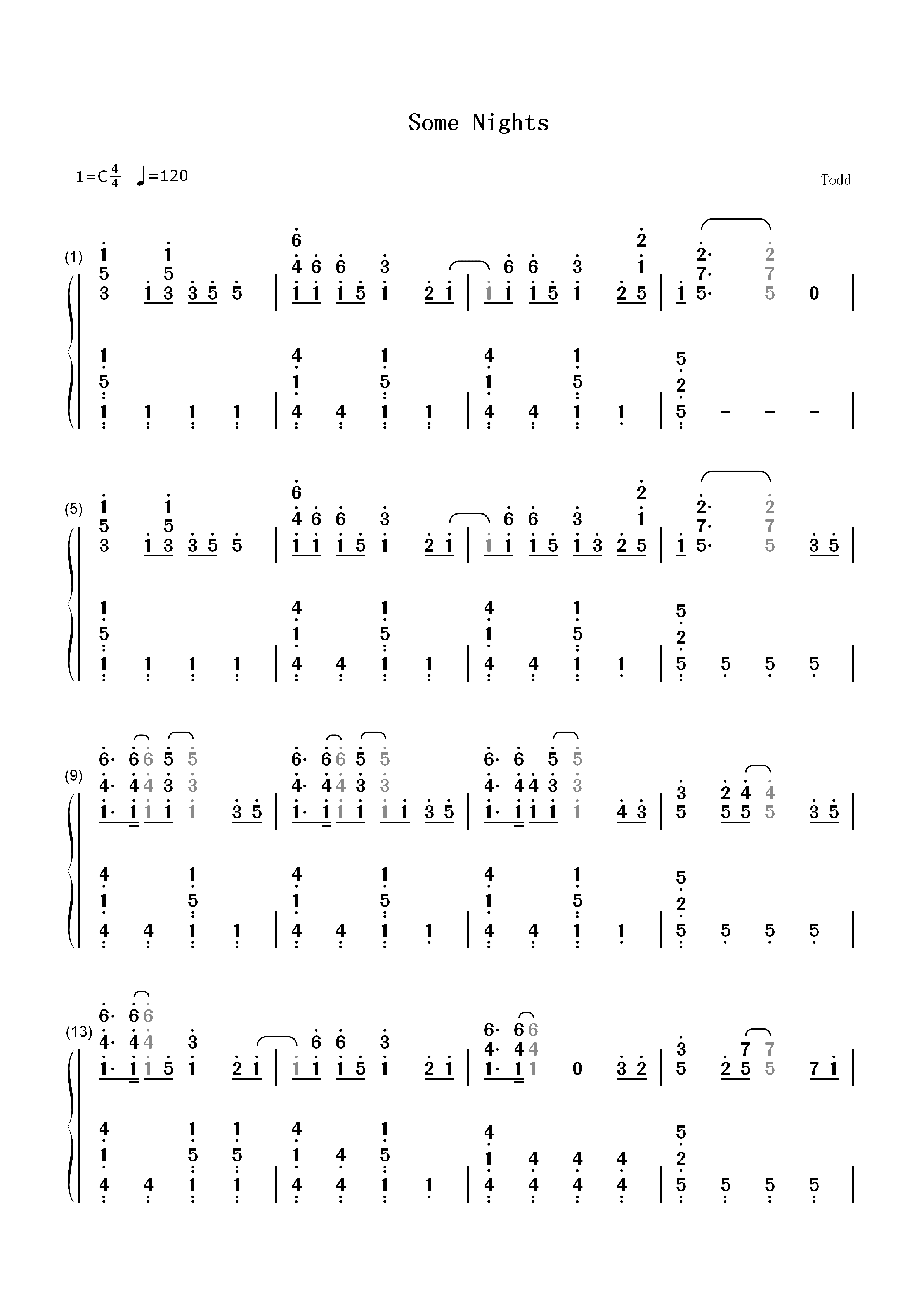 Some Nights-Fun双手简谱预览1