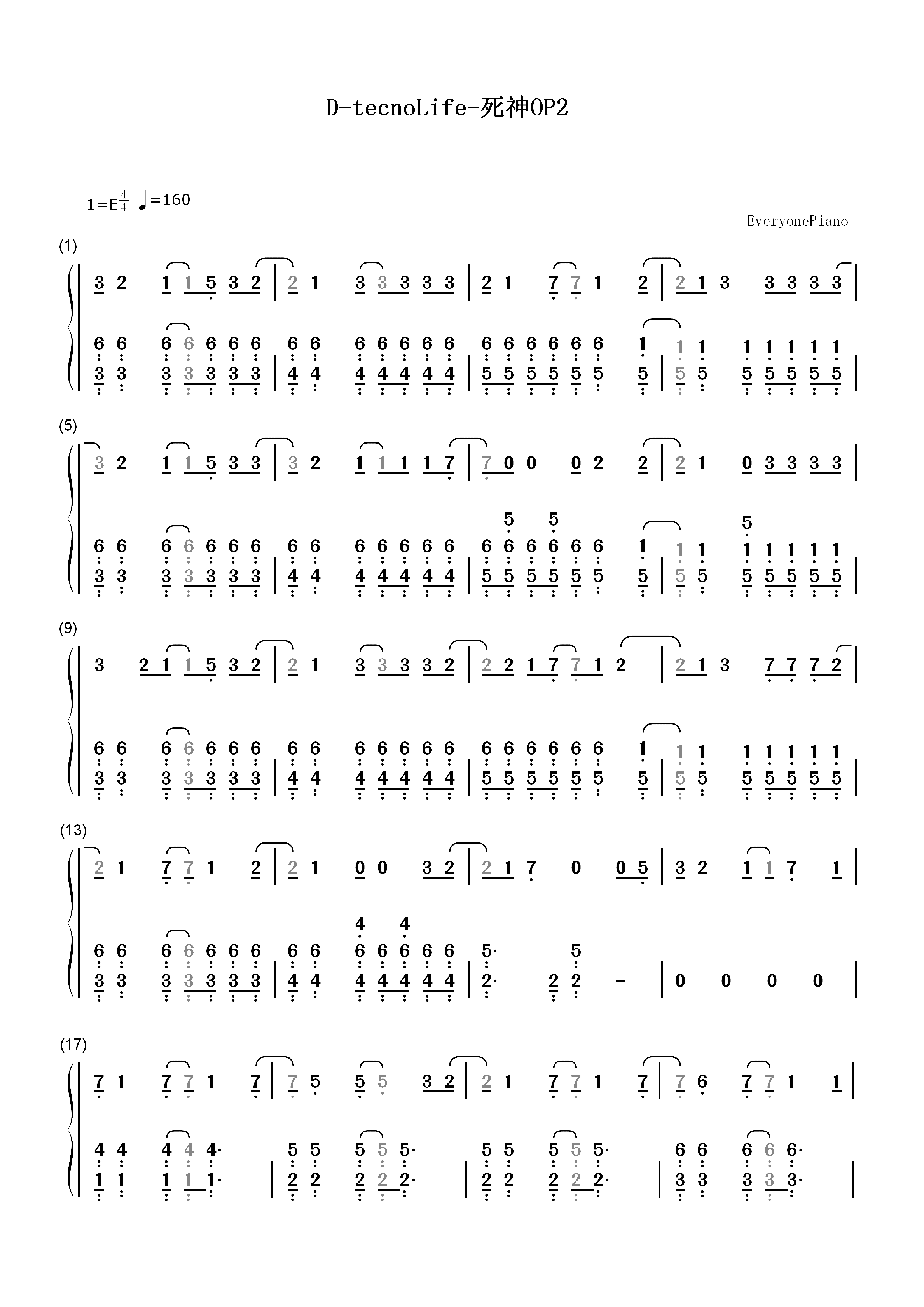 D-tecnoLife-死神OP2双手简谱预览1