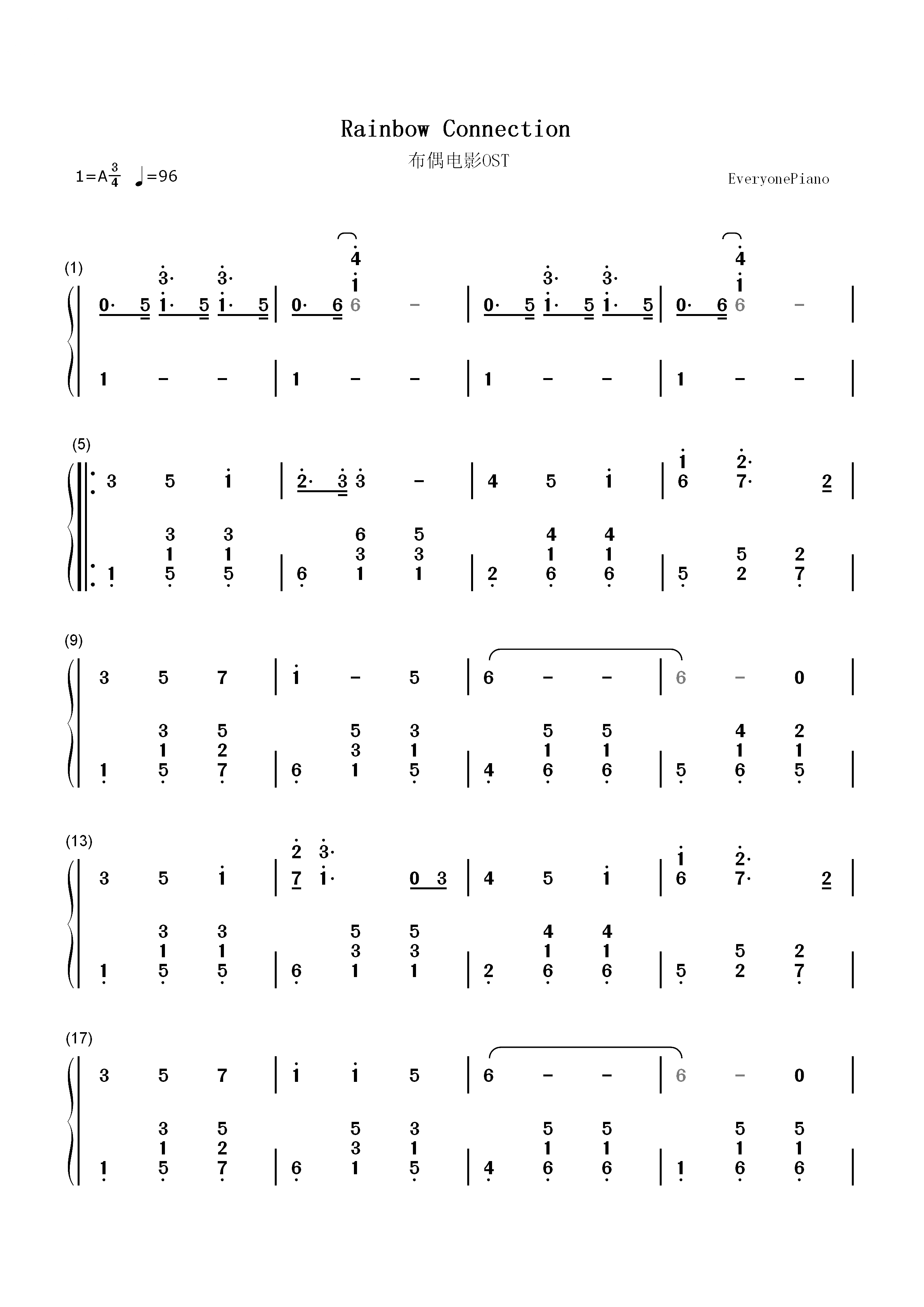 Rainbow Connection-布偶电影OST双手简谱预览1
