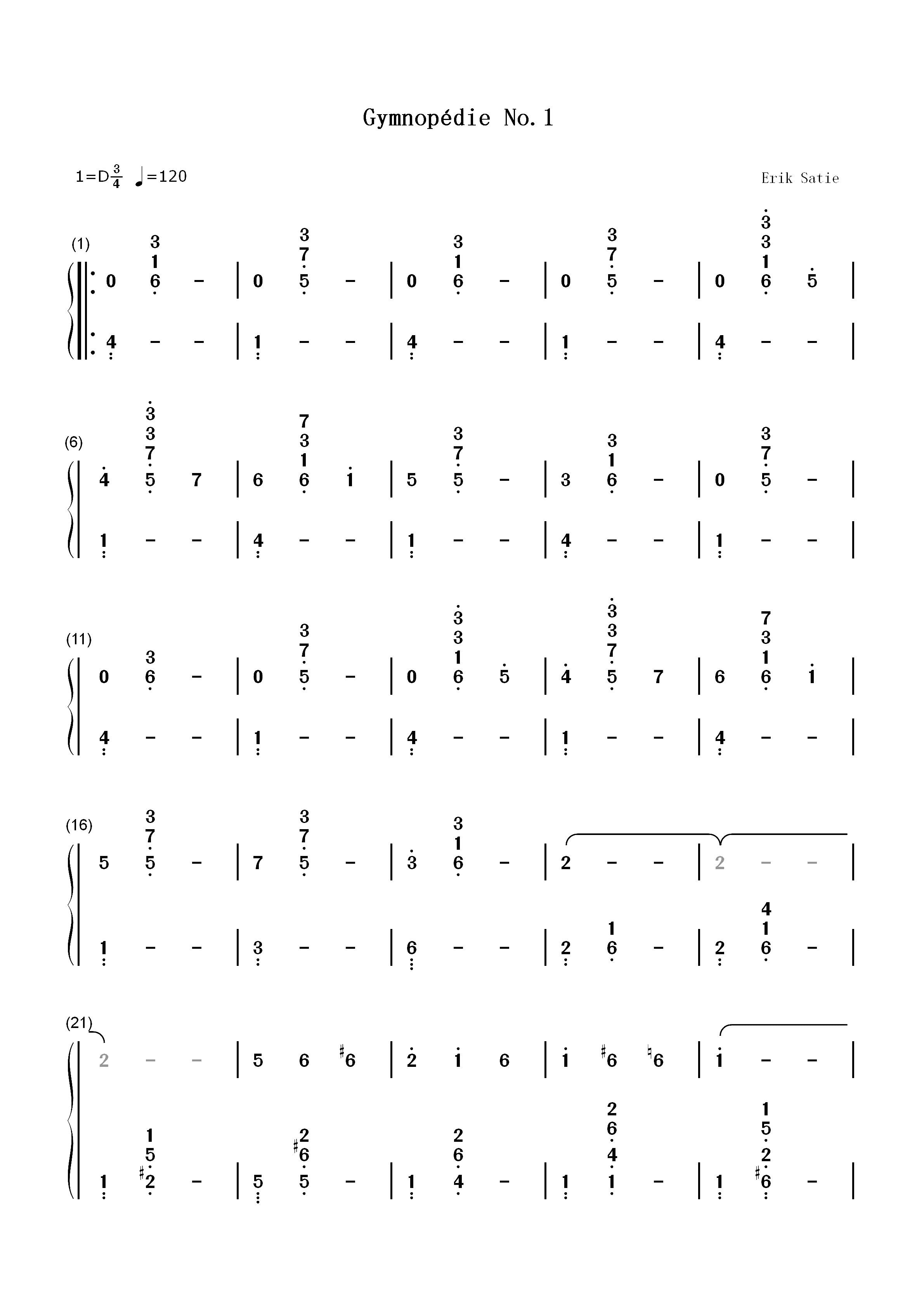 Gymnopédie No.1-Erik Satie双手简谱预览1