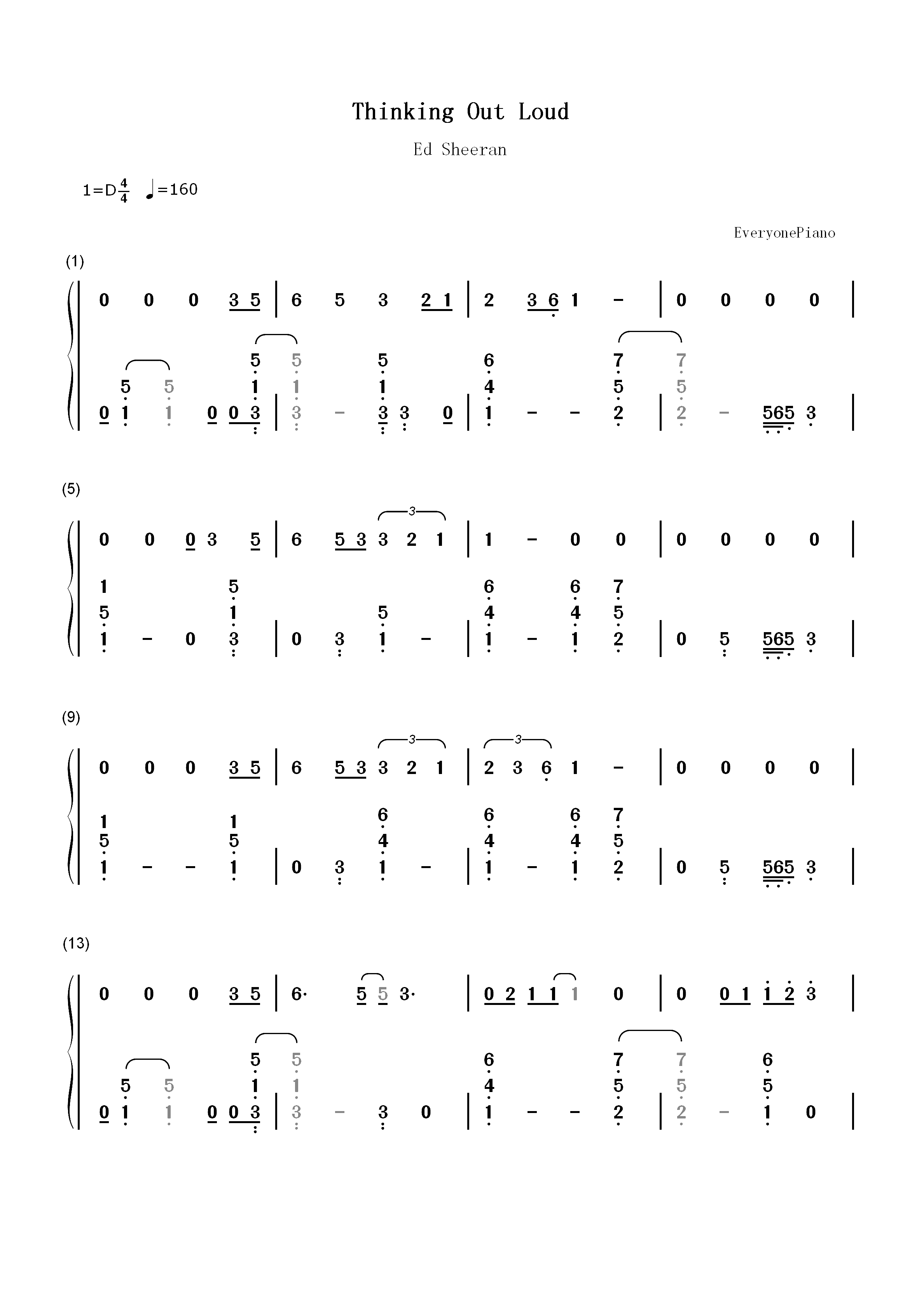 Thinking Out Loud-Ed Sheeran双手简谱预览1