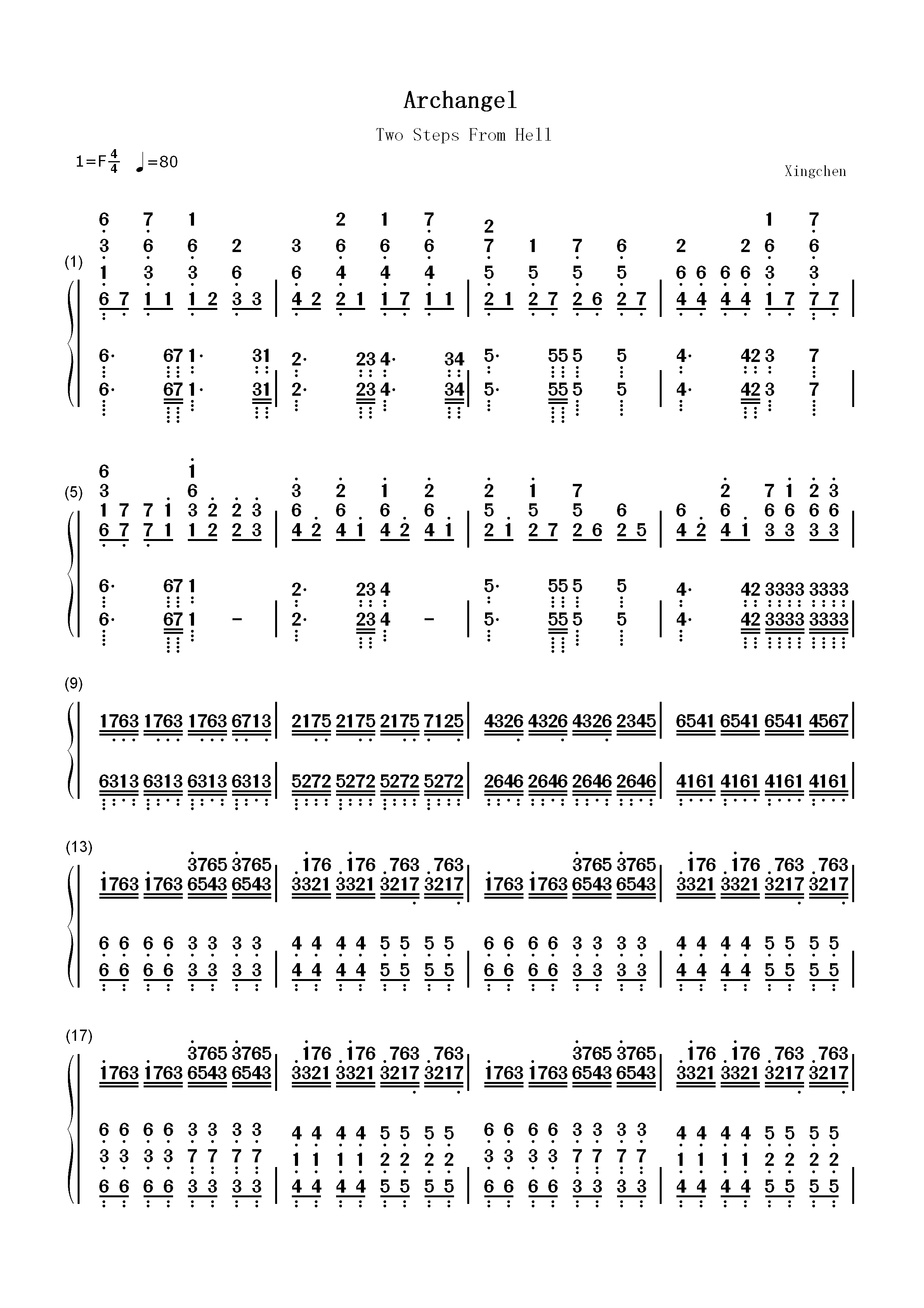Archangel-two steps from hell双手简谱预览1