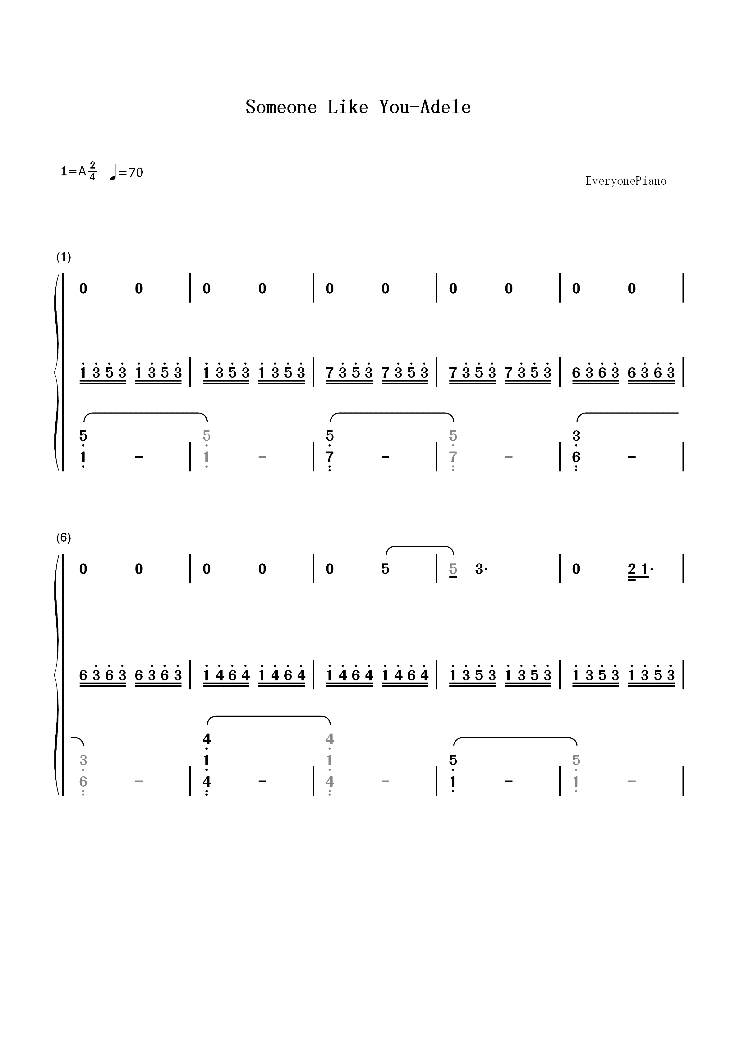 Someone like You-弹唱版-Adele双手简谱预览1
