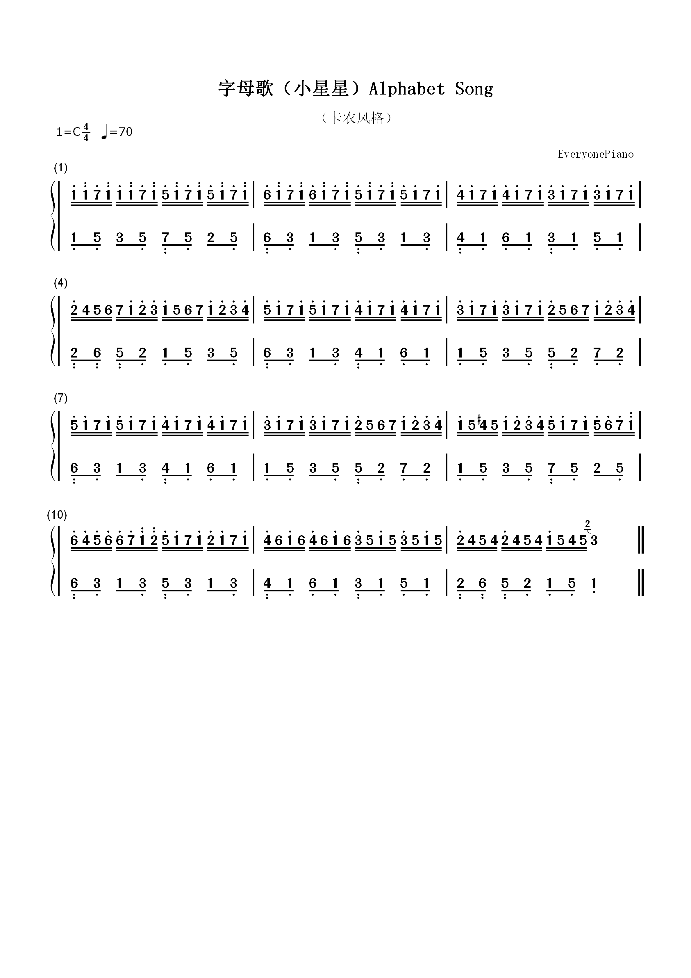 字母歌-小星星-Alphabet Song-卡农风格双手简谱预览1