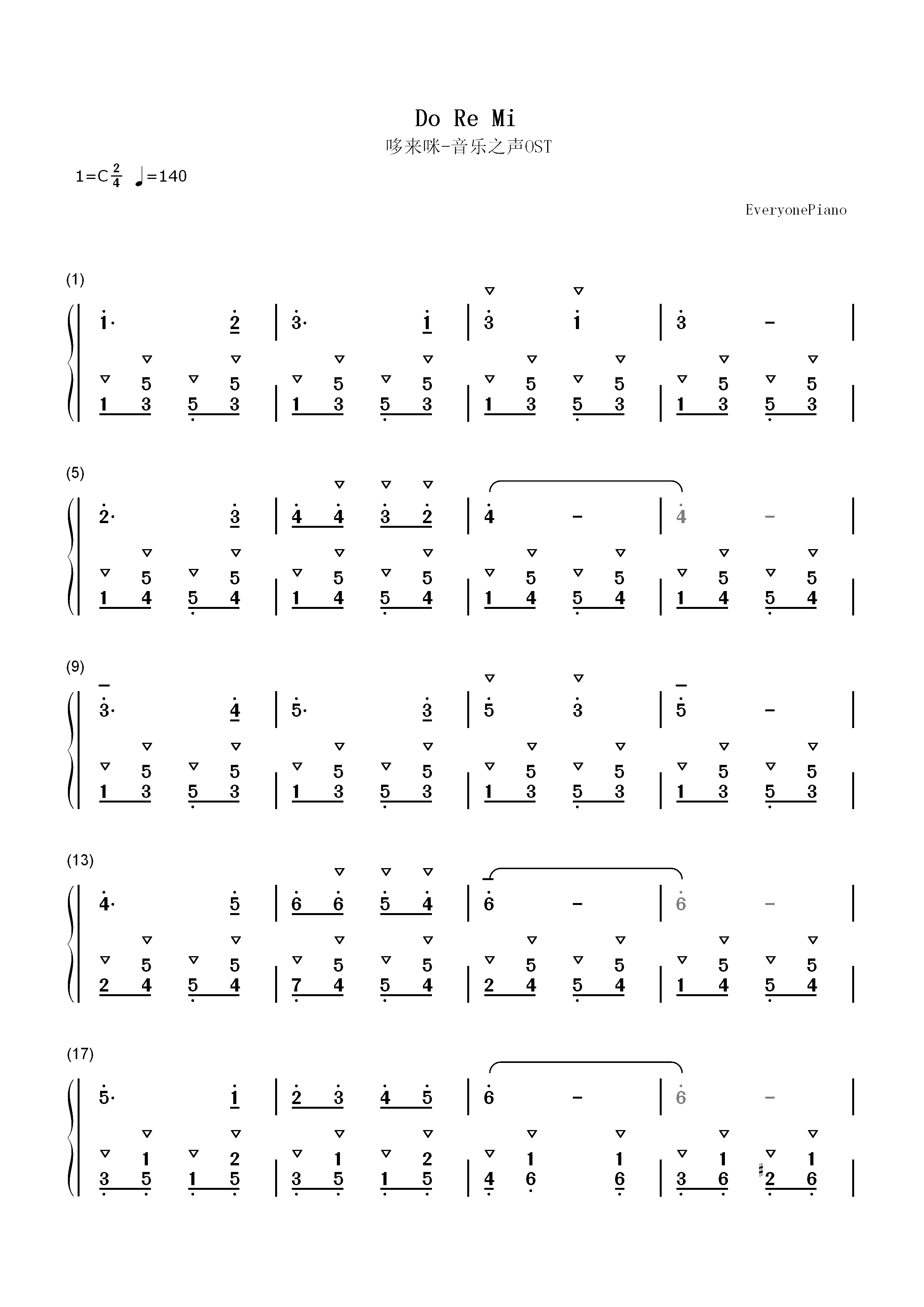 Do Re Mi-哆来咪-音乐之声OST双手简谱预览1