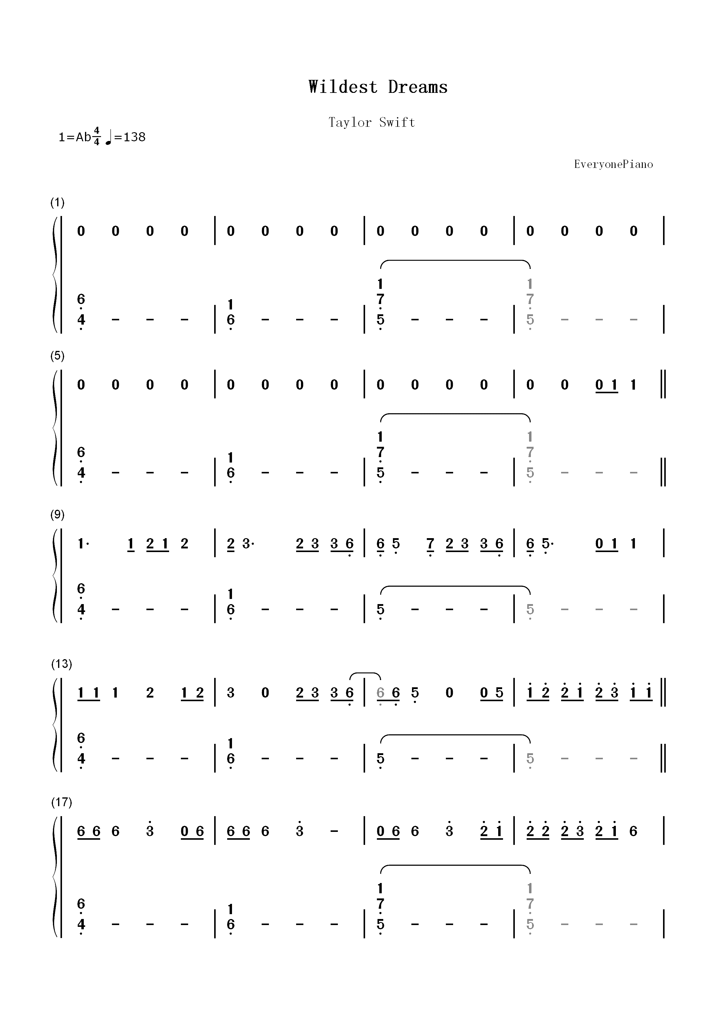 Wildest Dreams-Taylor Swift双手简谱预览1