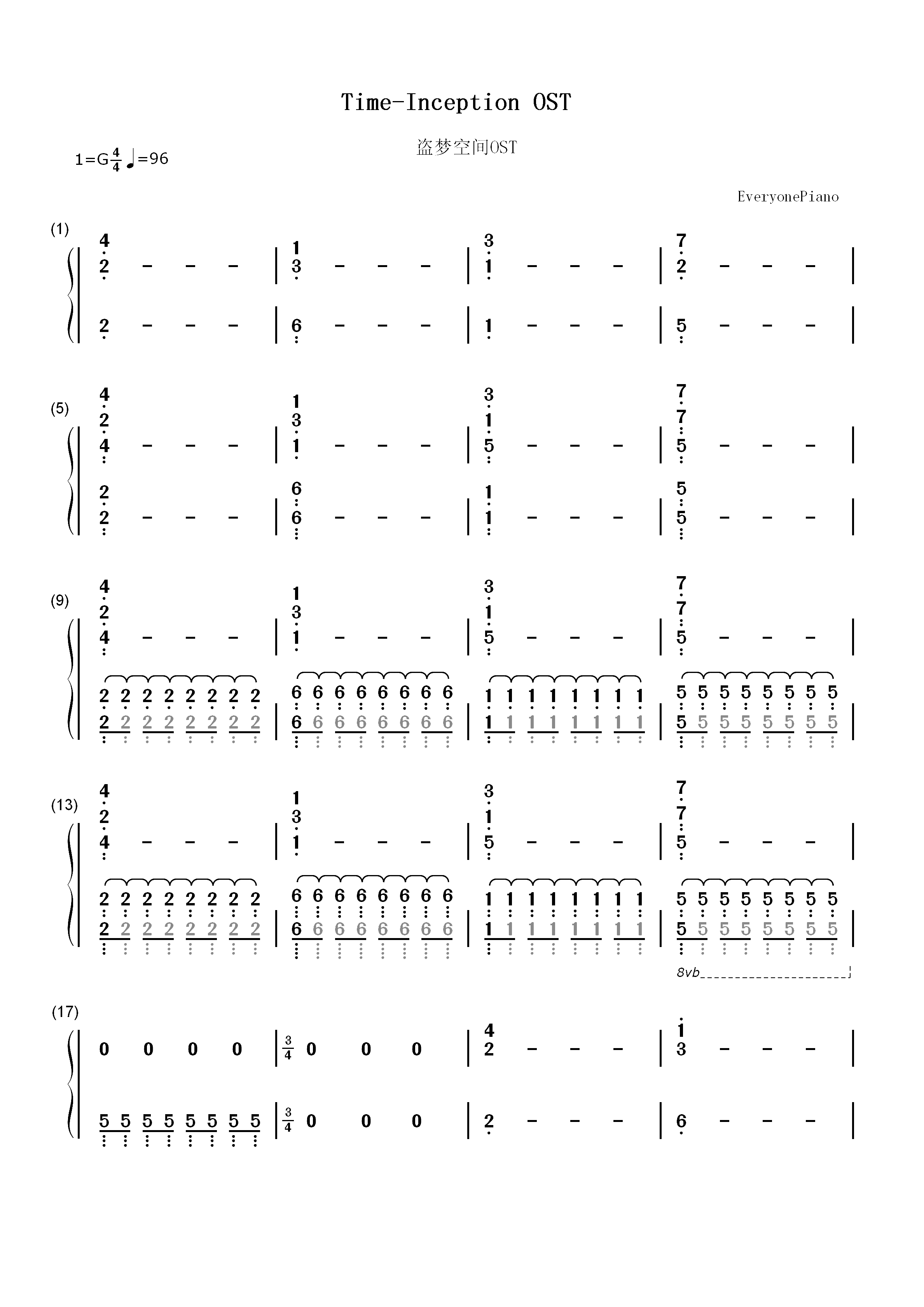 Time-盗梦空间OST双手简谱预览1