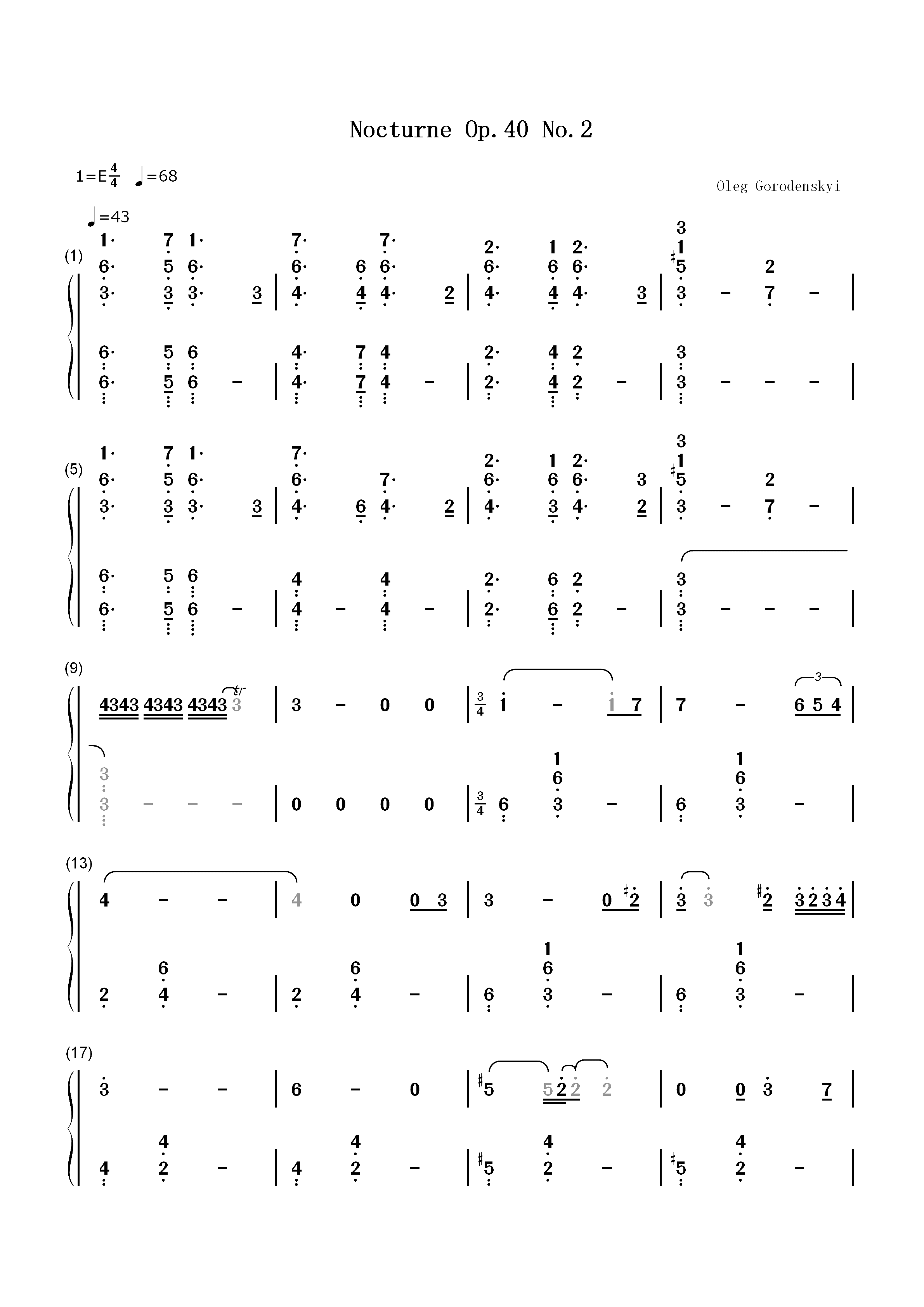 Nocturne Op.40 No.2-Oleg Gorodenskyi双手简谱预览1