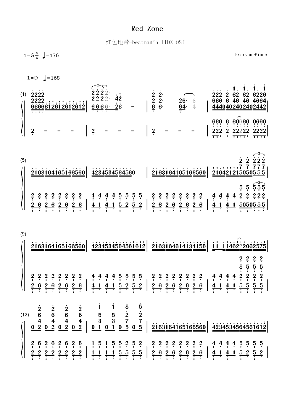 Red Zone-红色地带-beatmania IIDX插曲双手简谱预览1