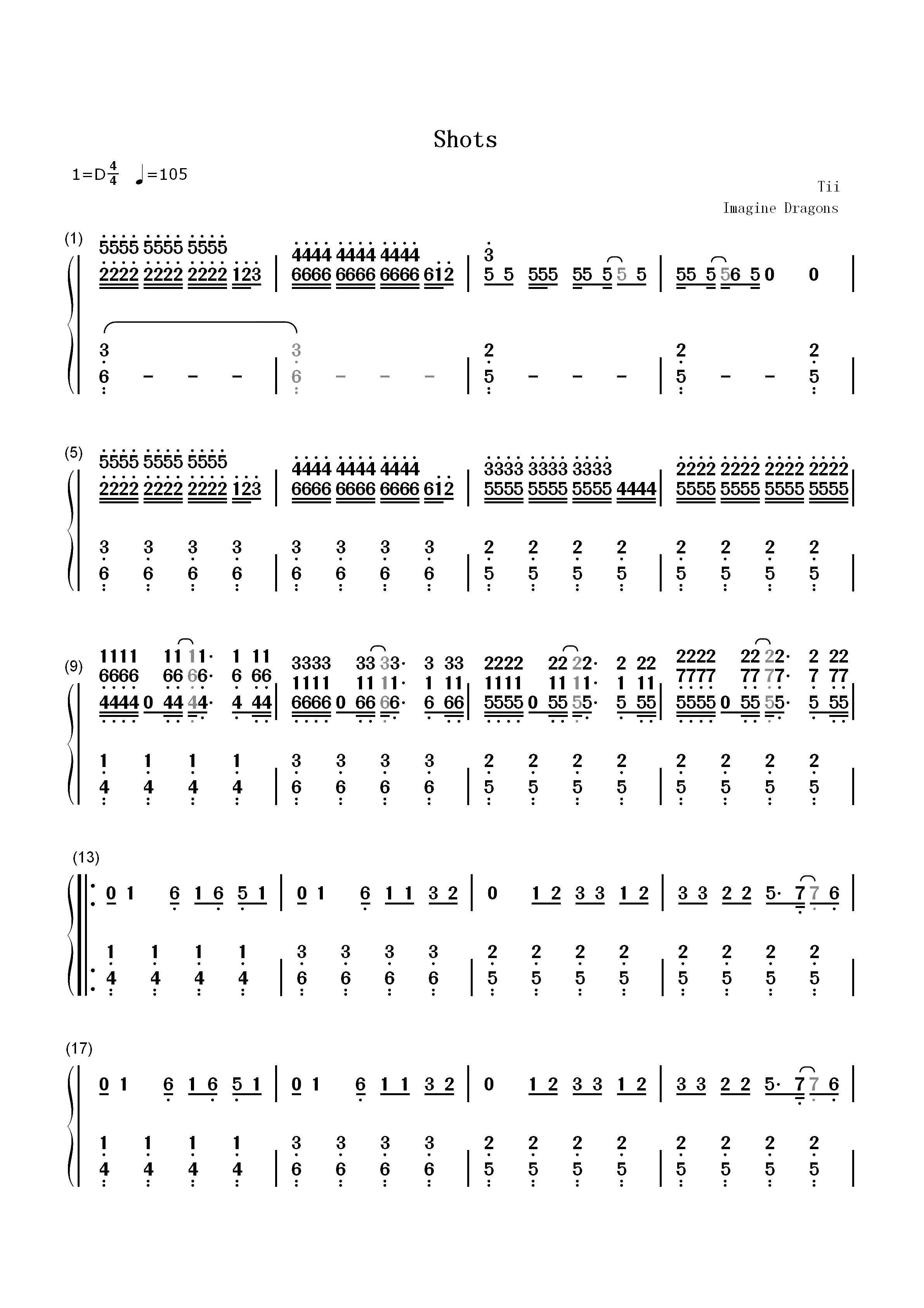 Shots-Imagine Dragons双手简谱预览1