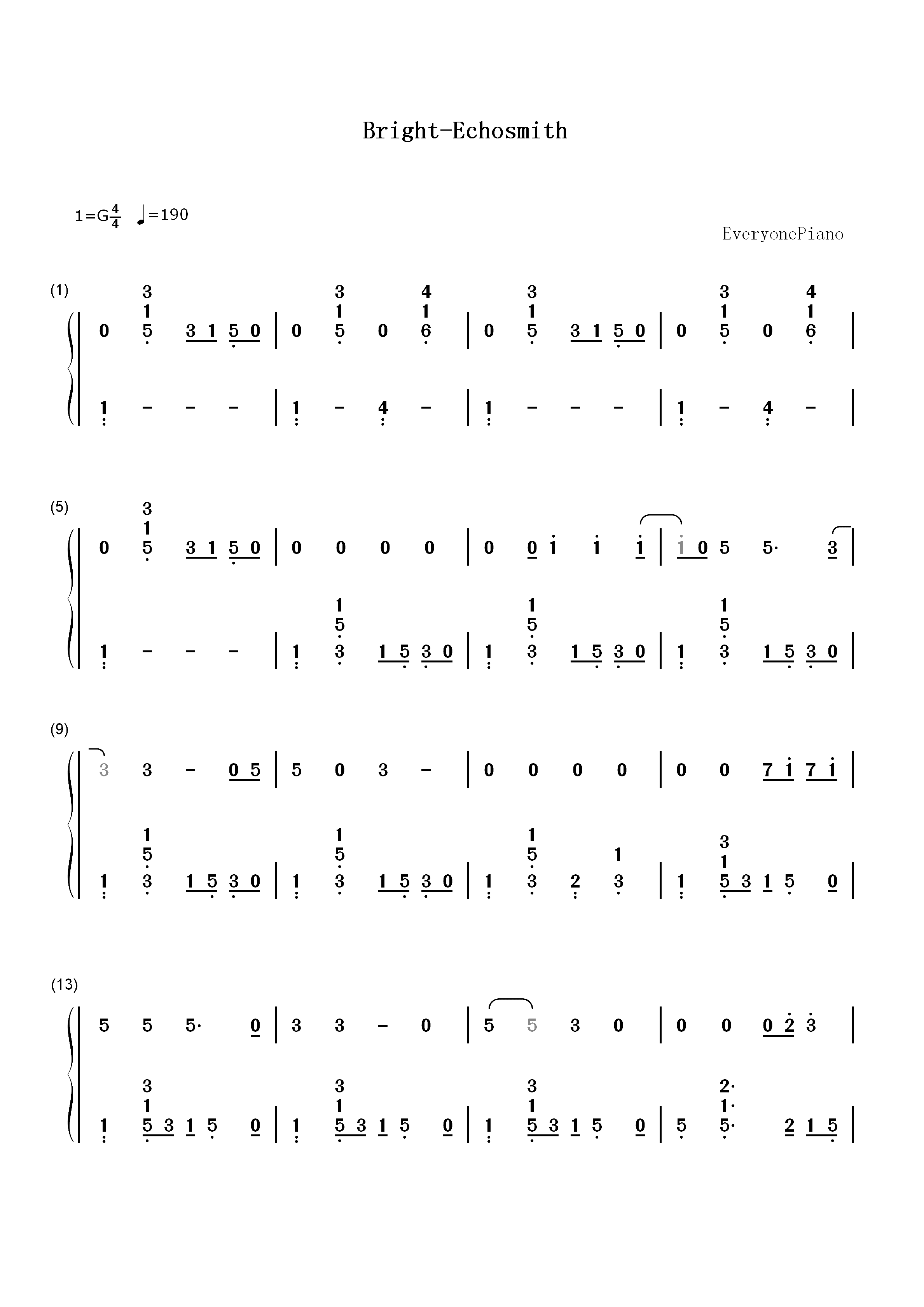 Bright-Echosmith双手简谱预览1