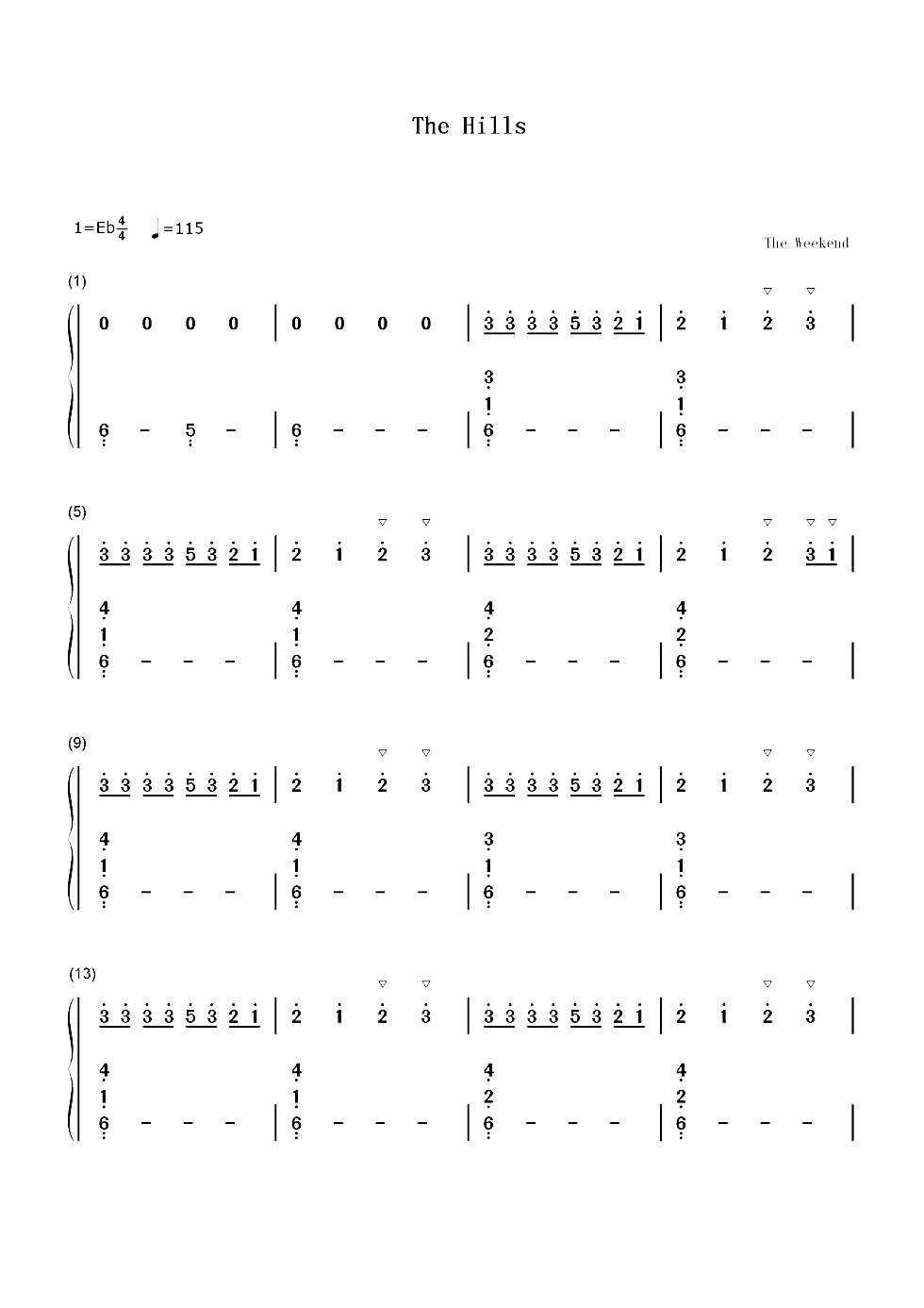 The Hills-The Weeknd双手简谱预览1