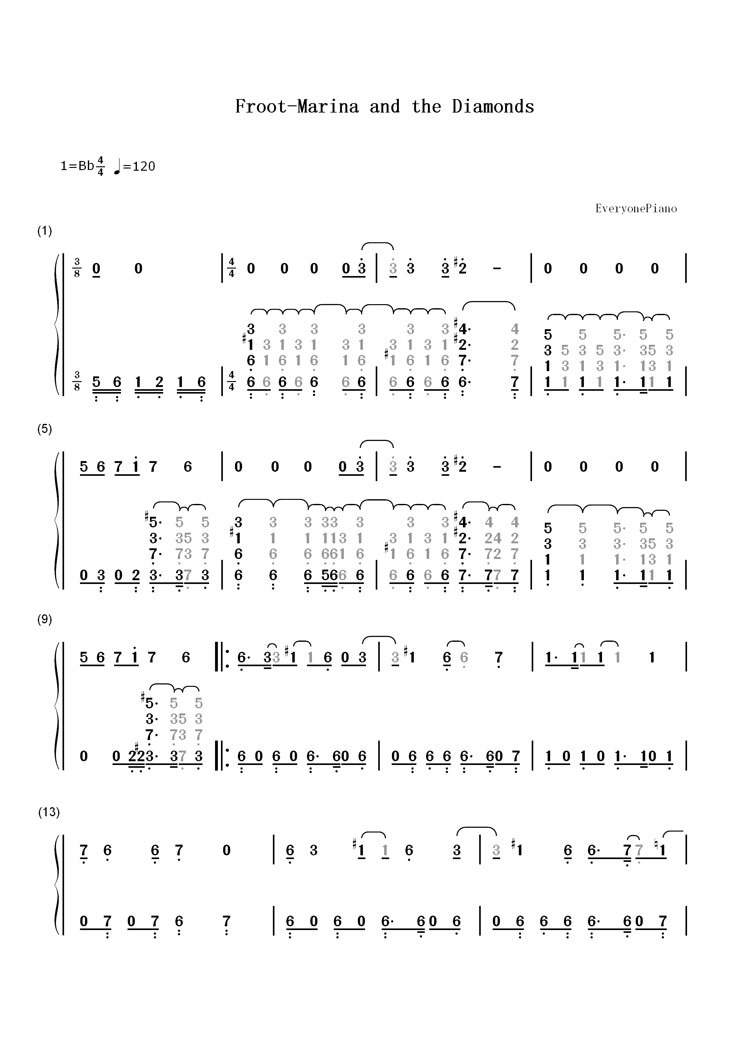 Froot-Marina and the Diamonds双手简谱预览1