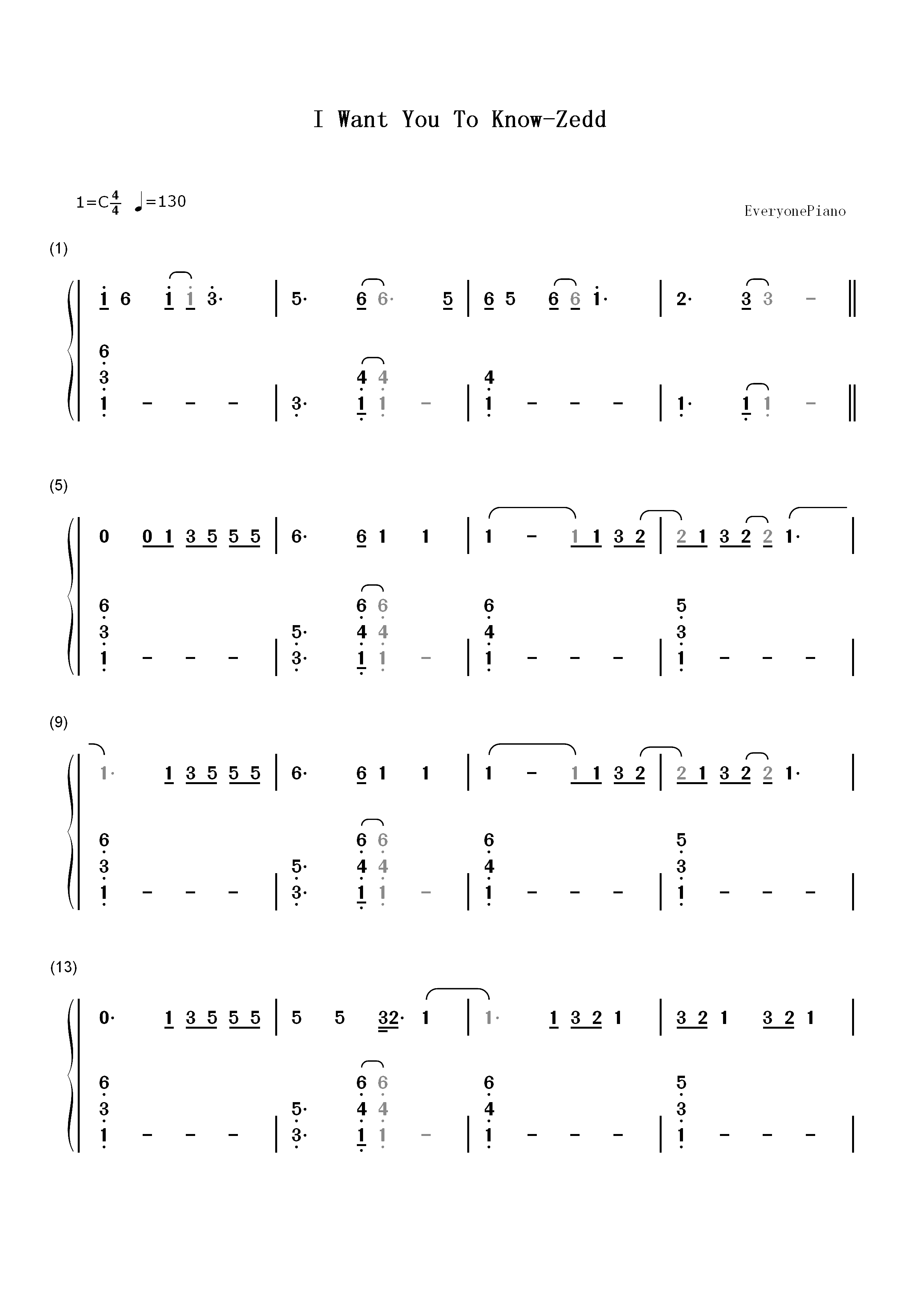 I Want You to Know-Zedd双手简谱预览1