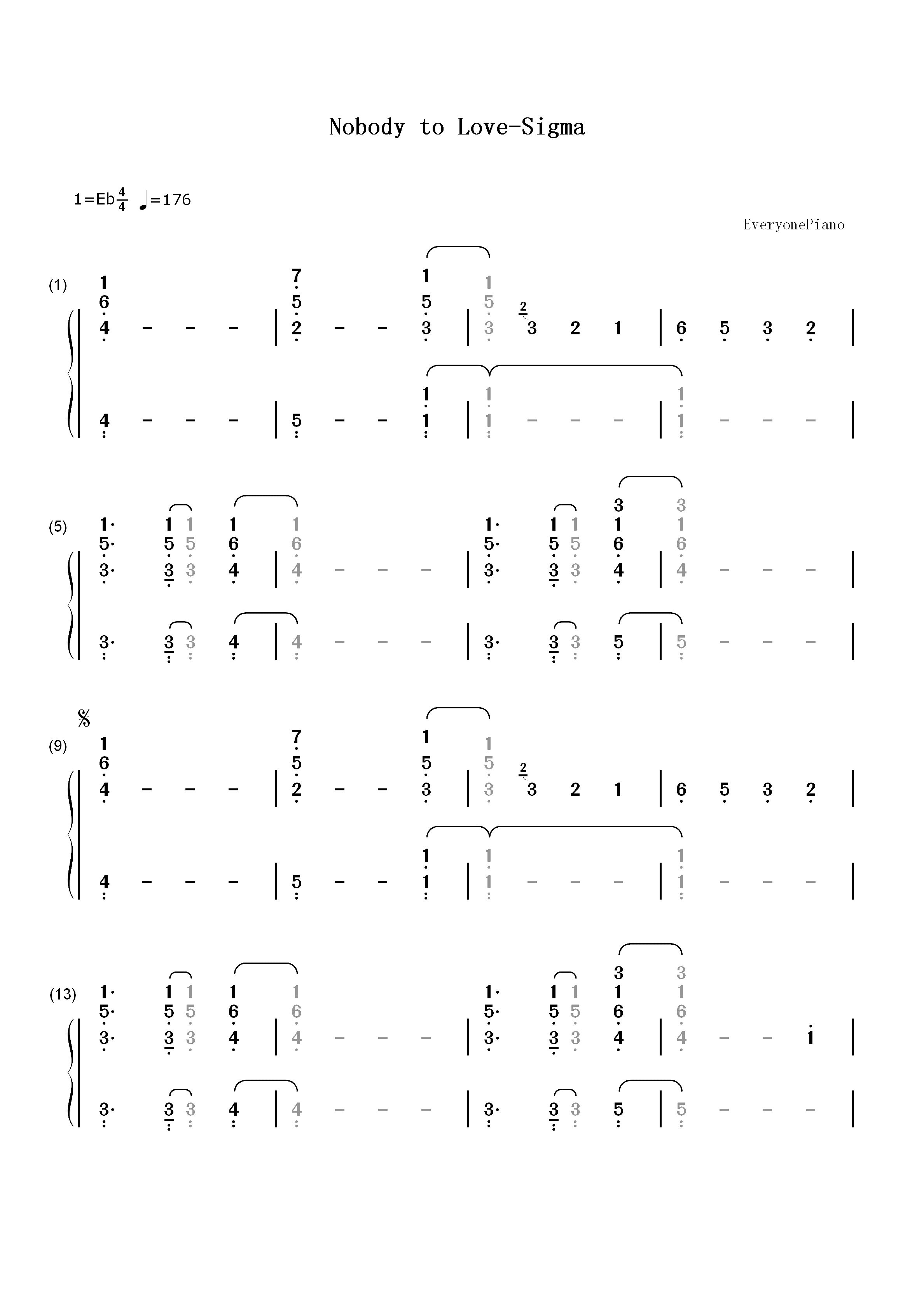 Nobody to Love-Sigma双手简谱预览1