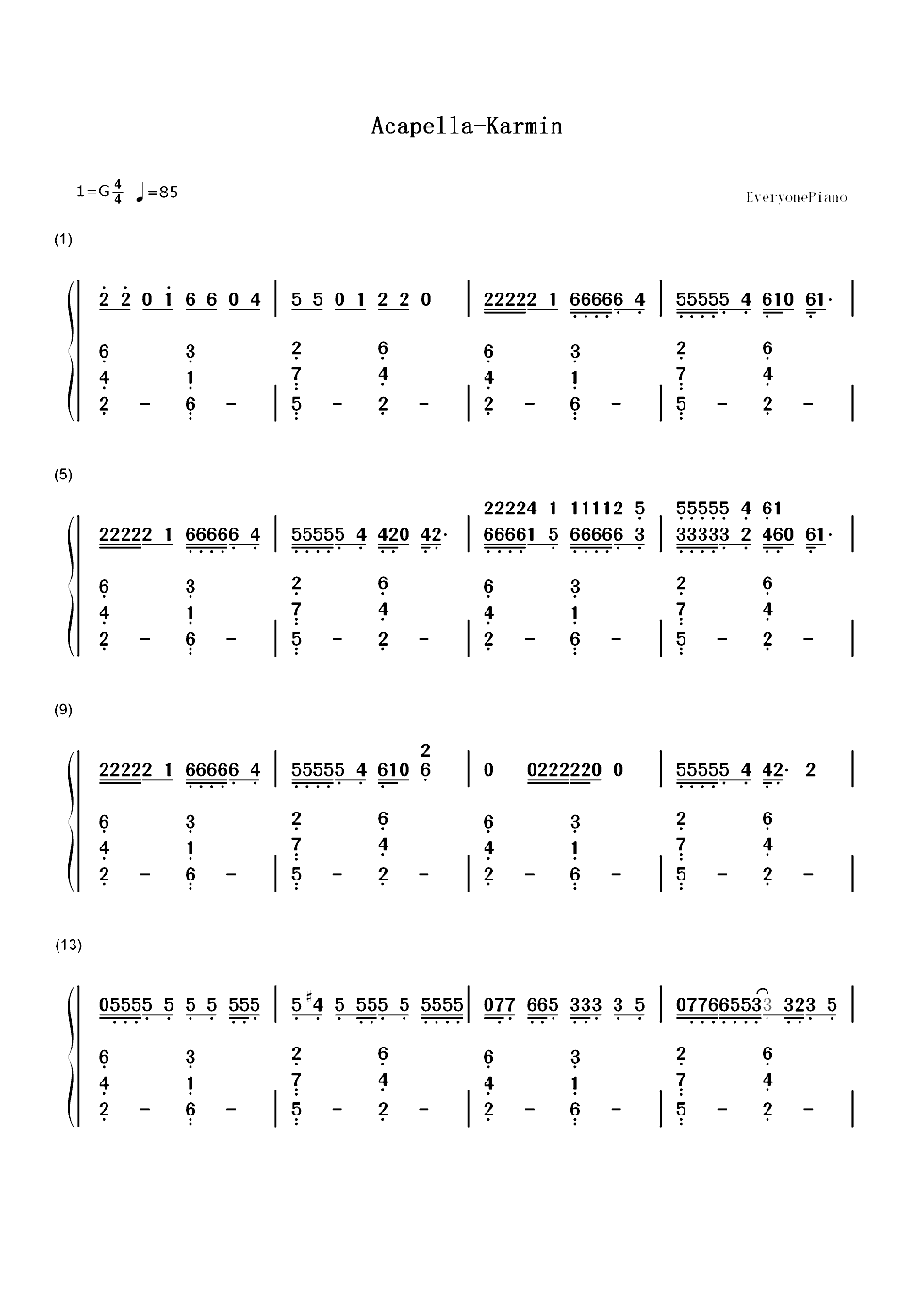 Acapella-Karmin双手简谱预览1