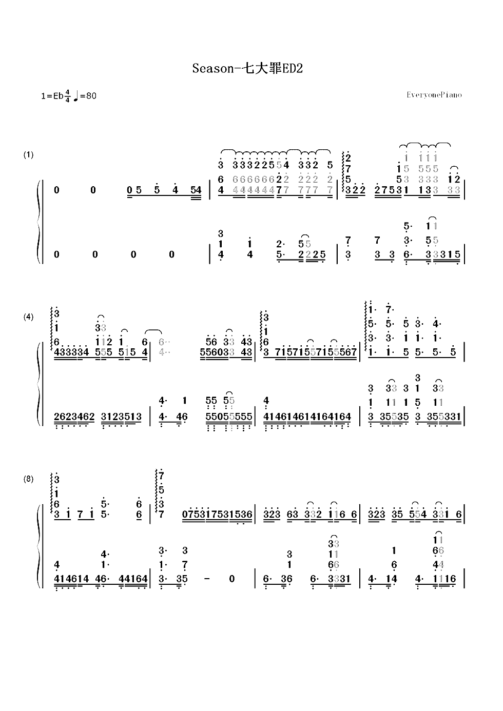 Season-七大罪ED2双手简谱预览1