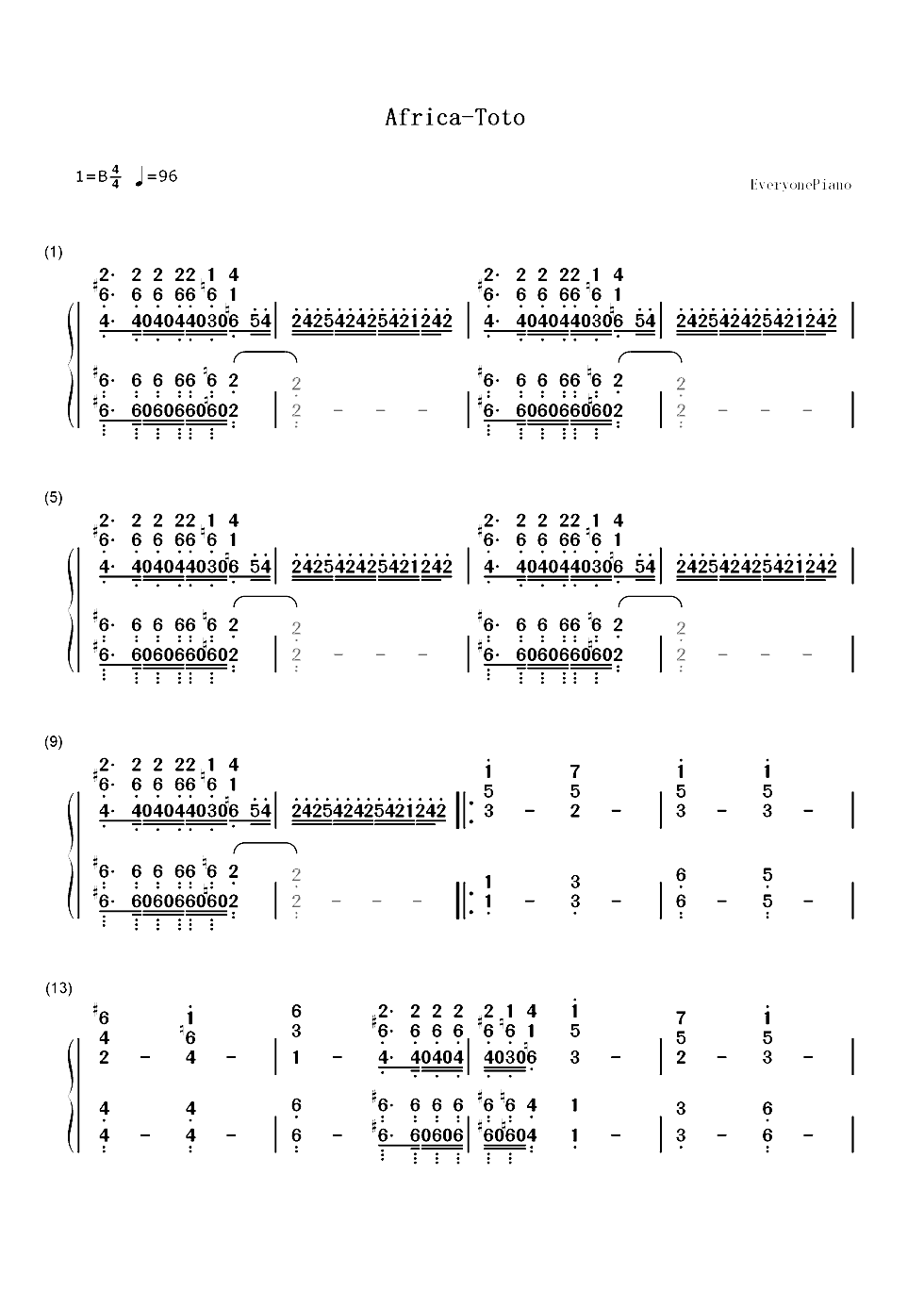 Africa-Toto双手简谱预览1