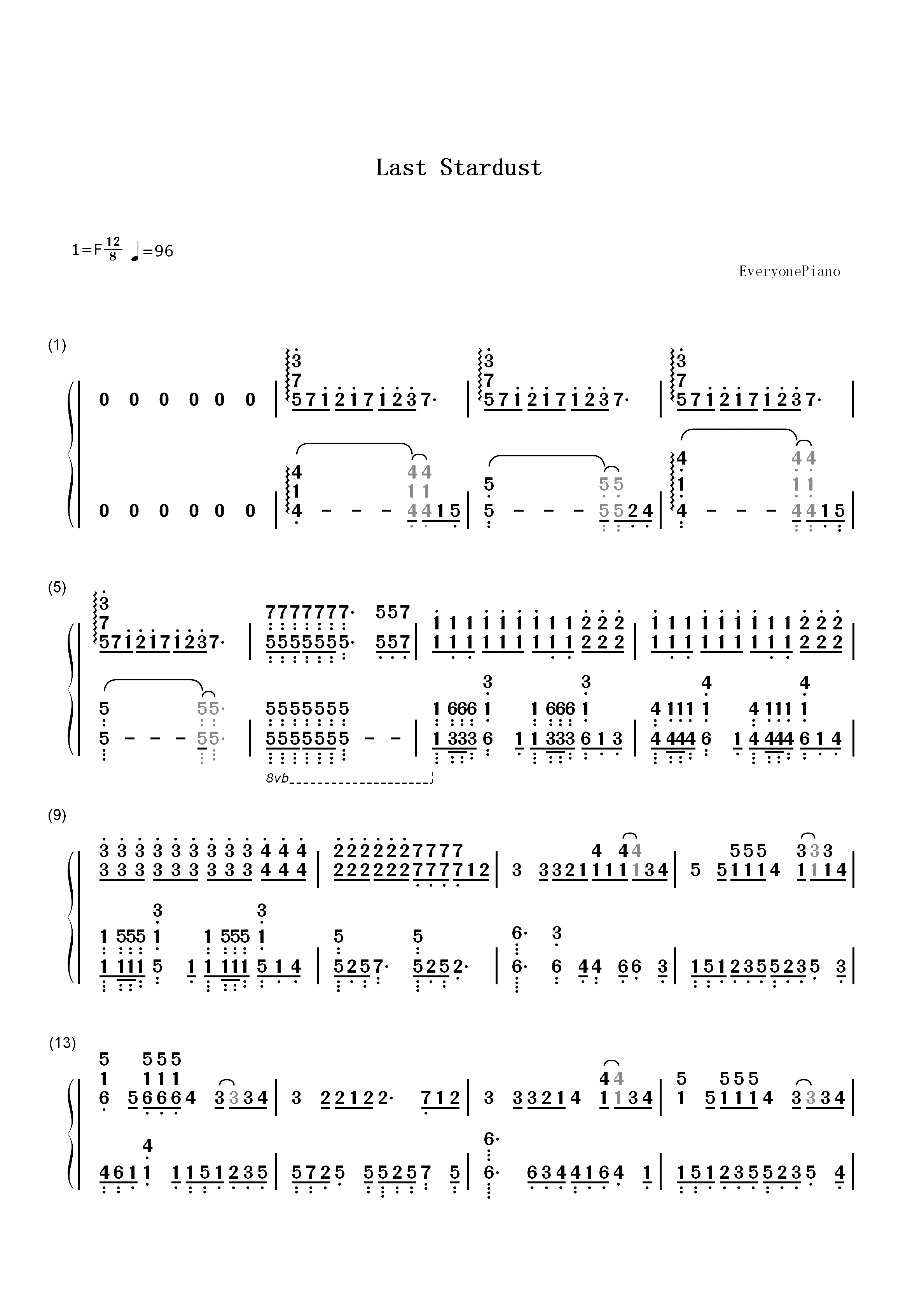 Last Stardust-Fate/stay night Unlimited Blade Works插曲双手简谱预览1