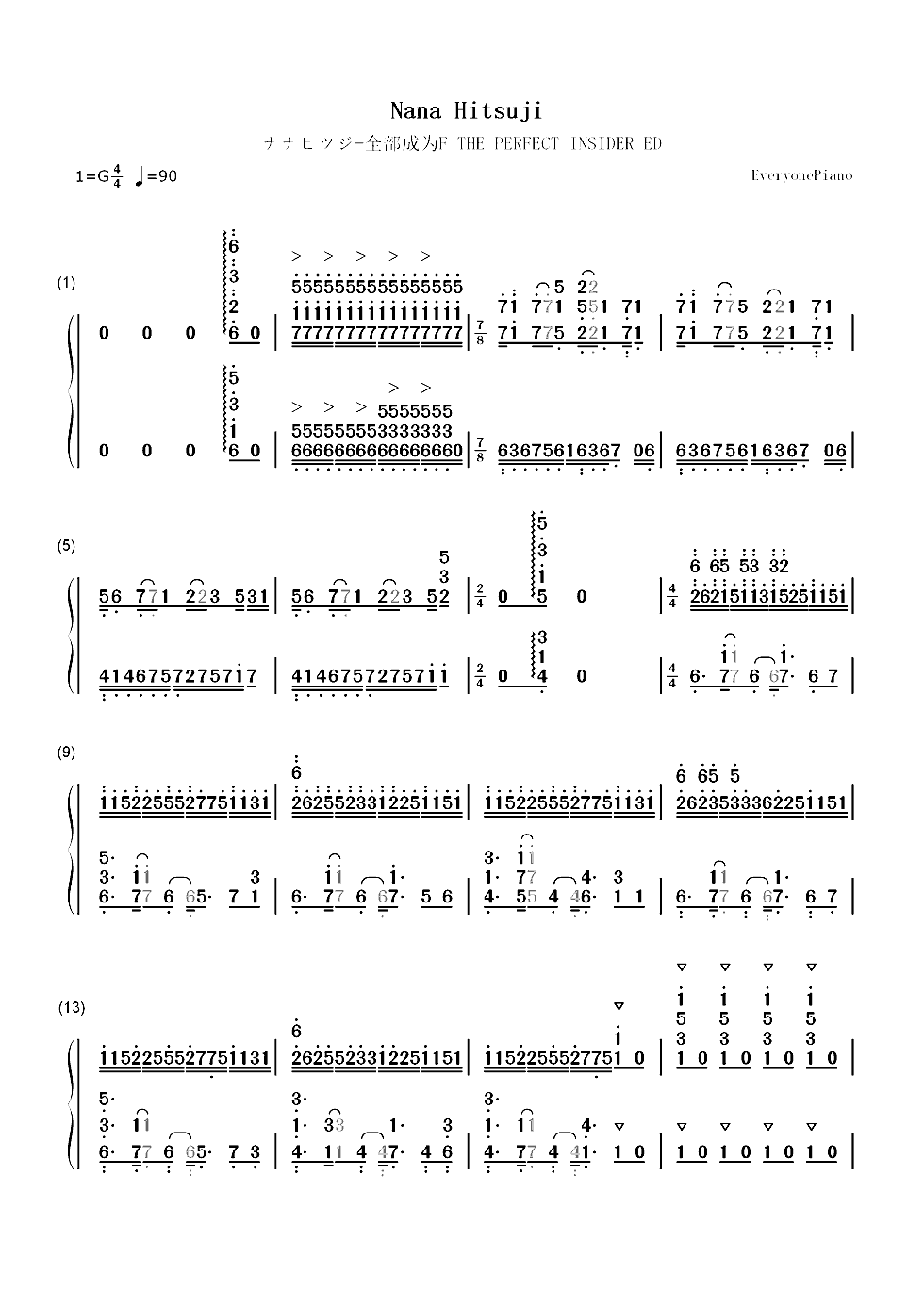 ナナヒツジ-七只小羊-全部成为F ED双手简谱预览1