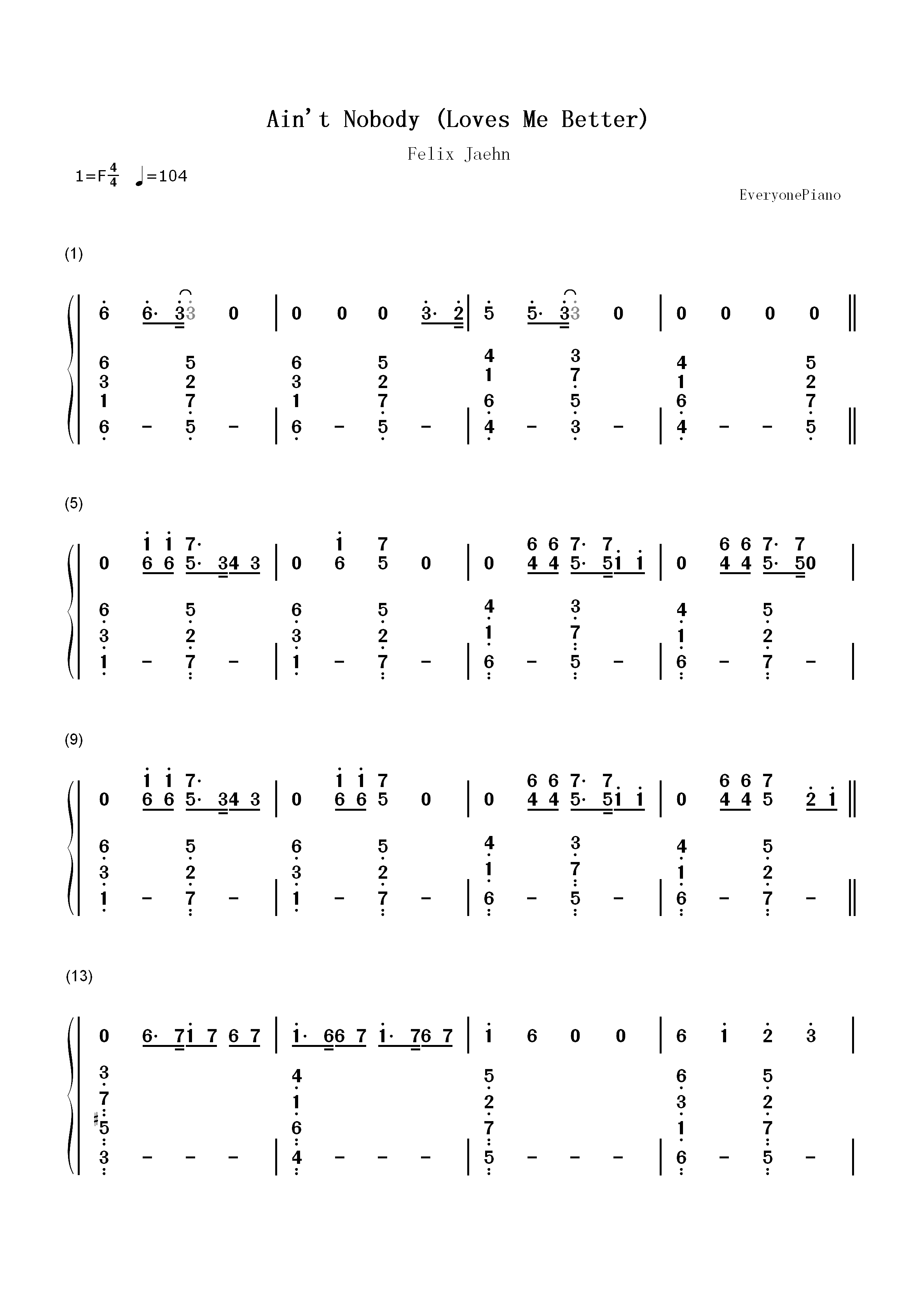 Aint Nobody Loves Me Better双手简谱预览1