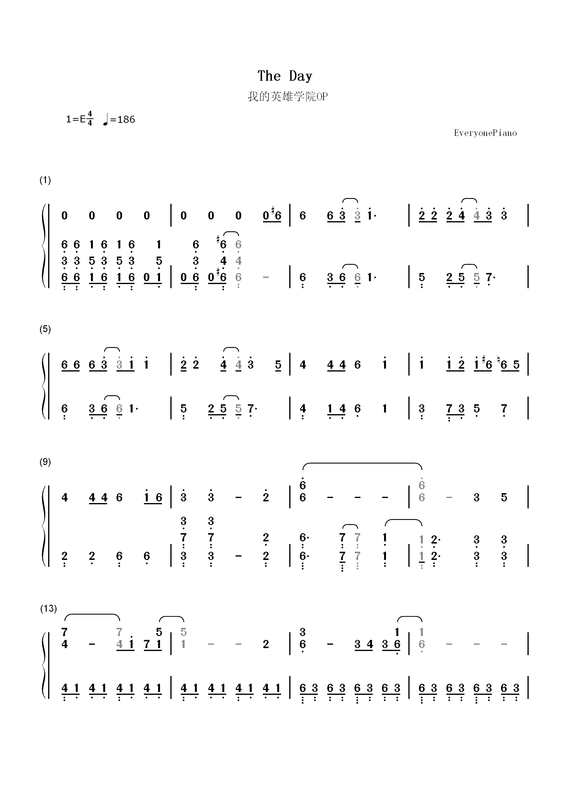 The Day-我的英雄学院OP双手简谱预览1