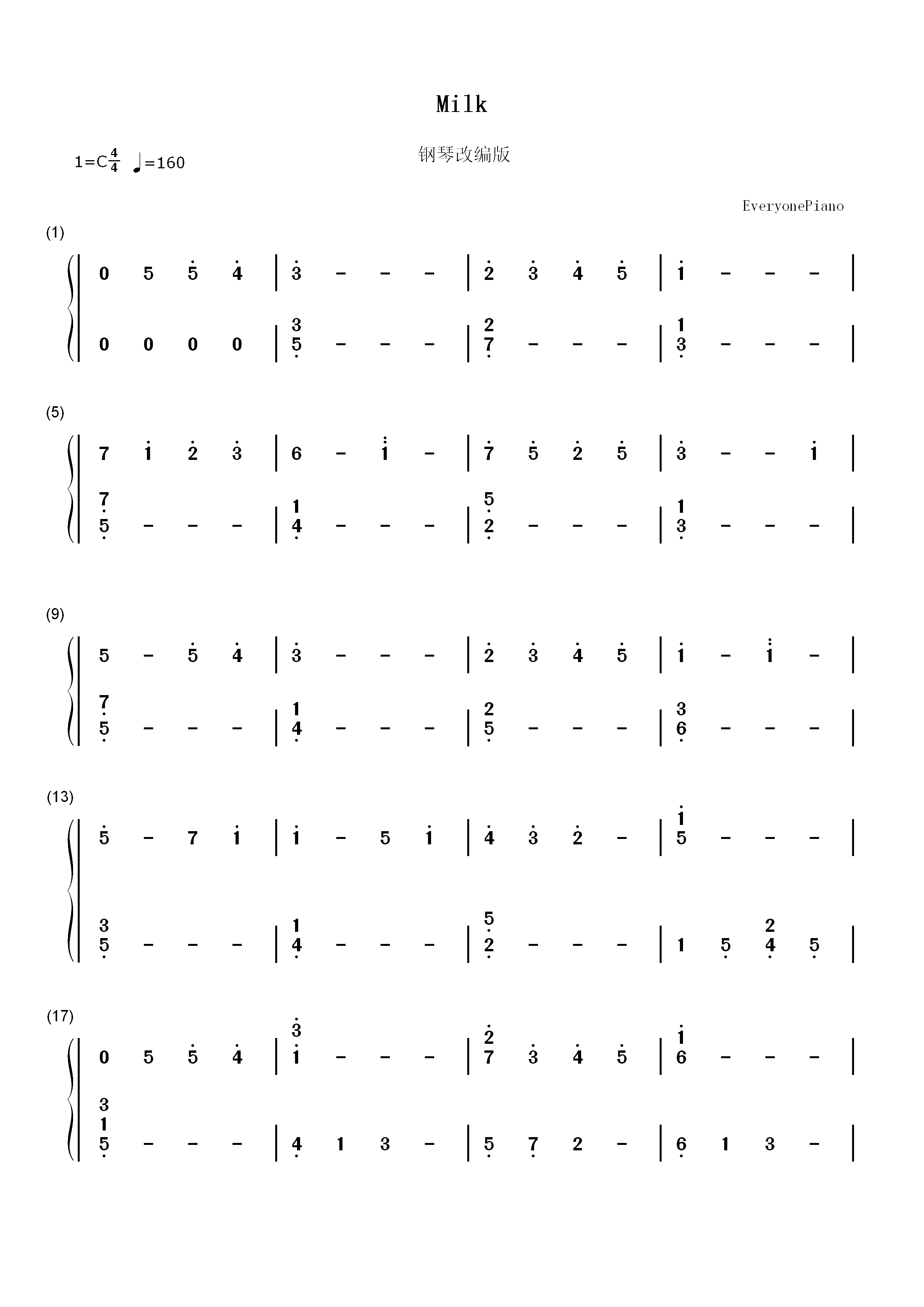 Milk-动画电影《约会大作战：万由里裁决》OST双手简谱预览1