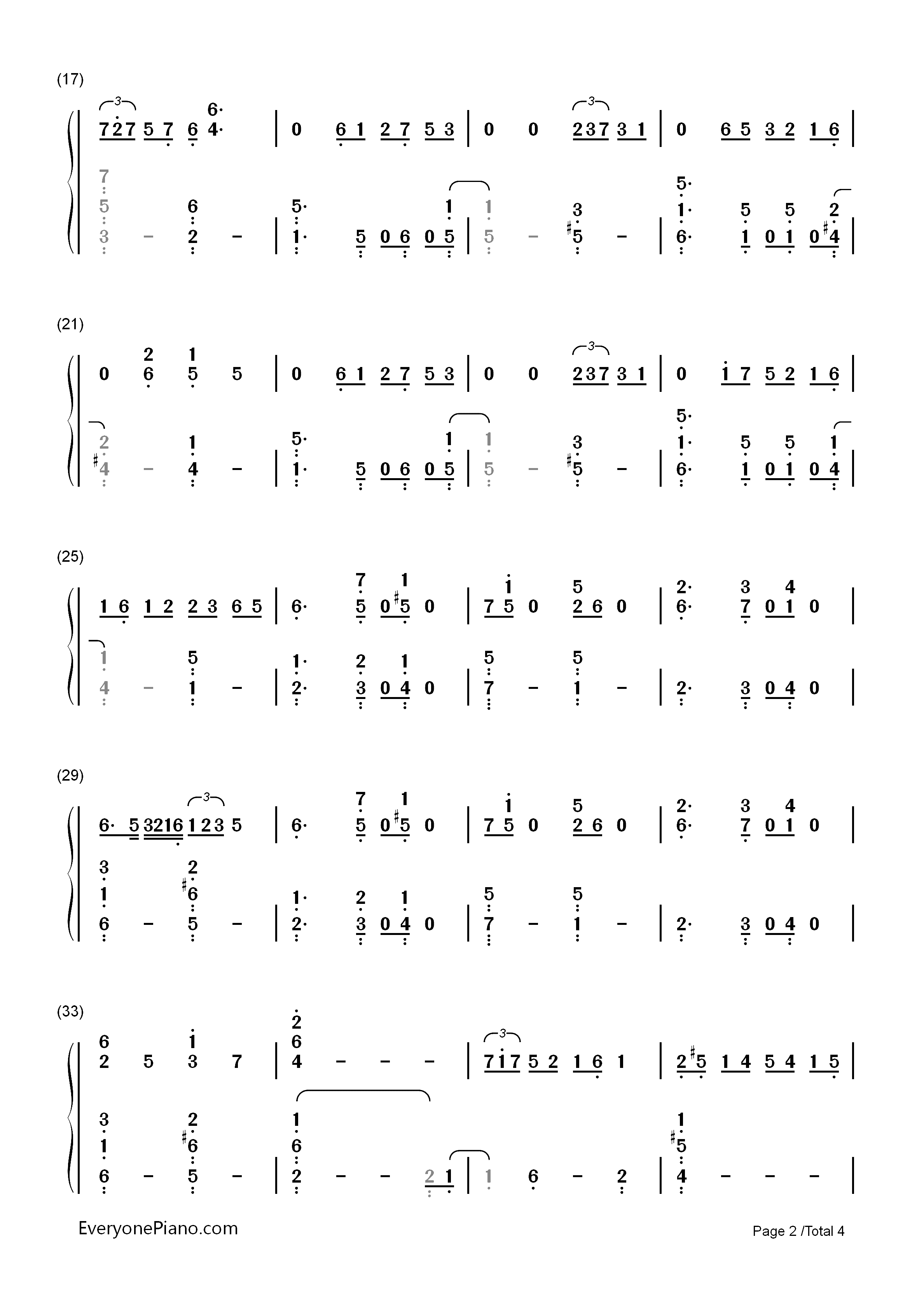 憧れカフェ-电影《你的名字》插曲双手简谱预览2