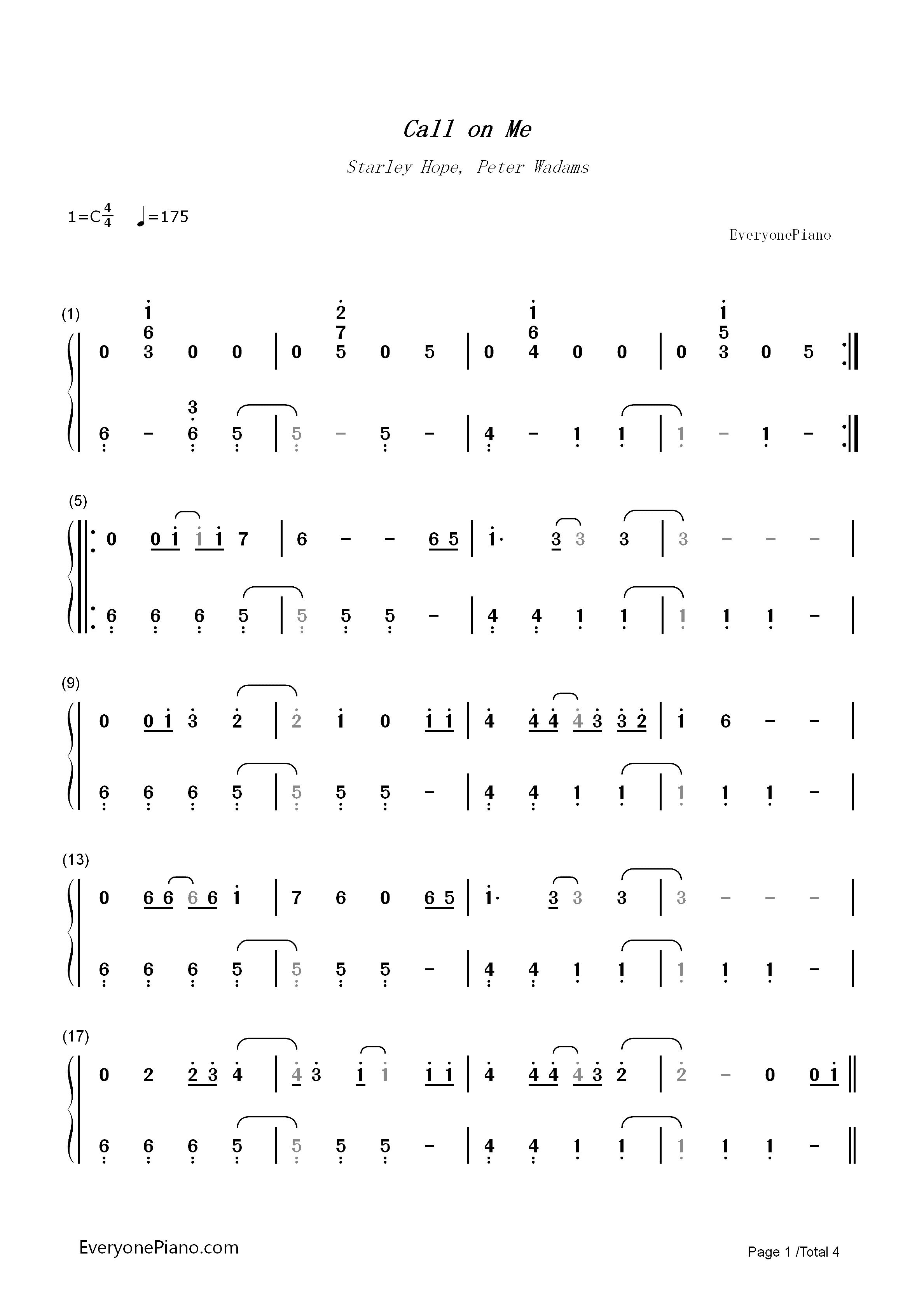 Call on Me-Starley双手简谱预览1
