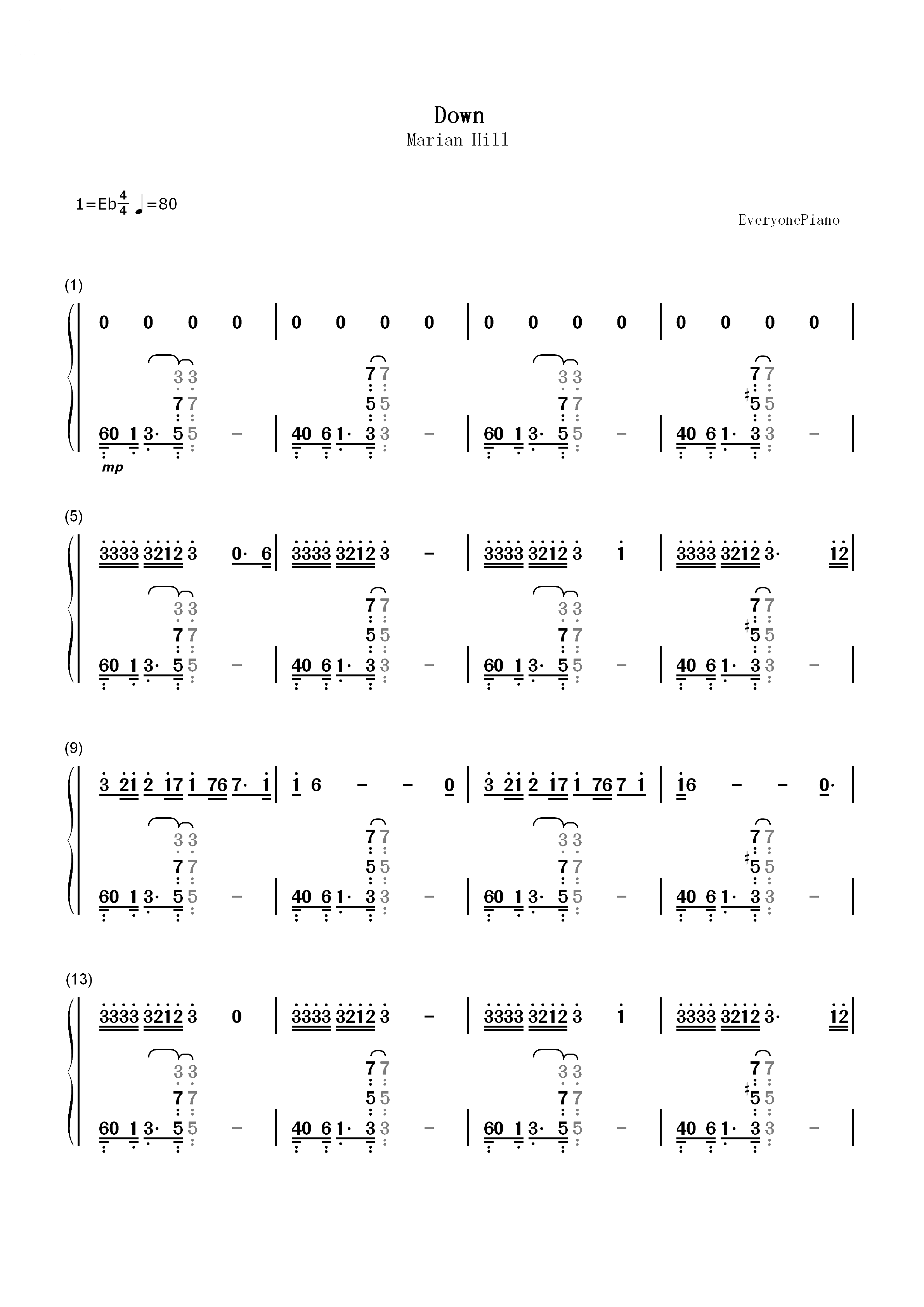 Down-Marian Hill双手简谱预览1