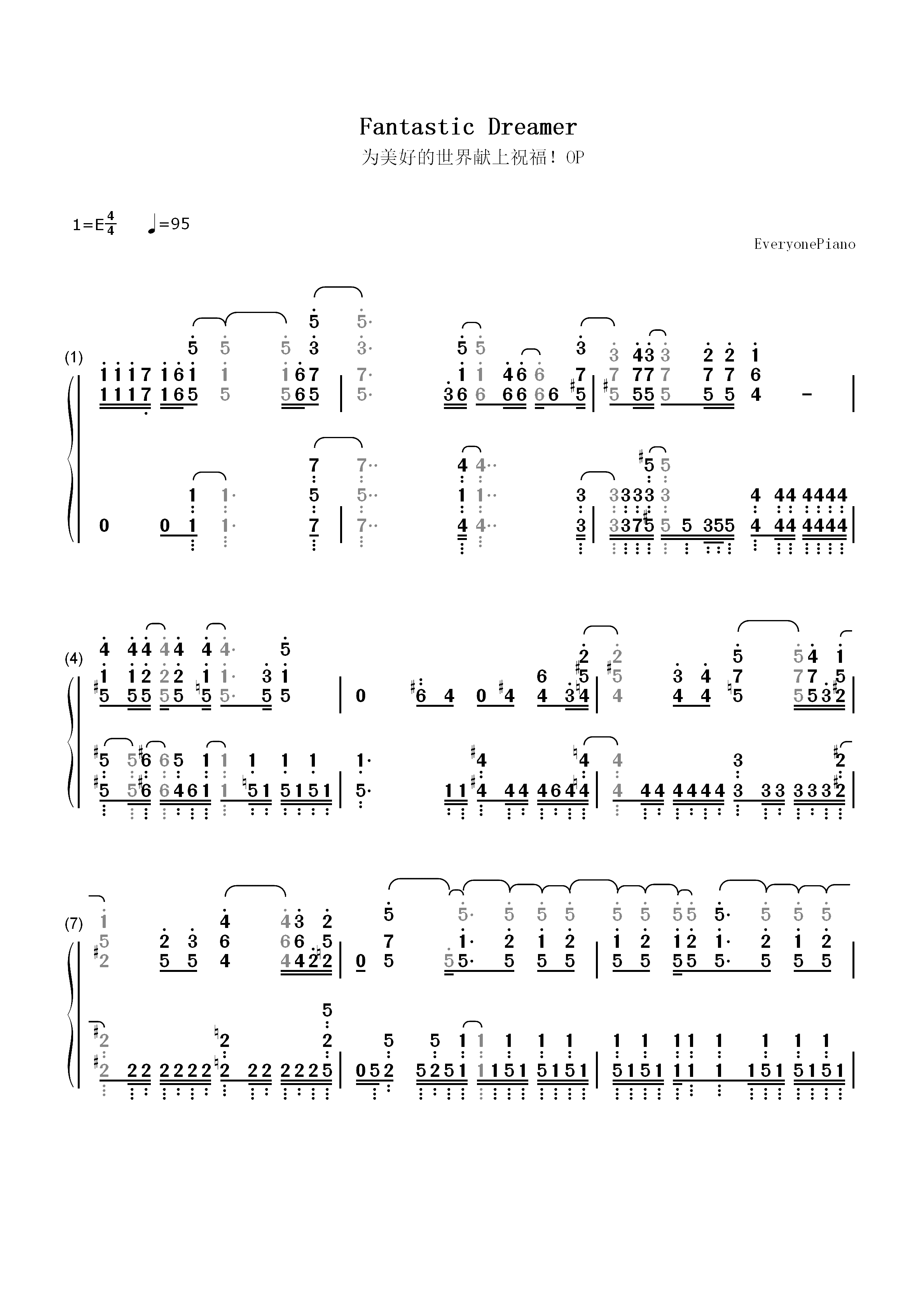 Fantastic Dreamer-为美好的世界献上祝福OP双手简谱预览1