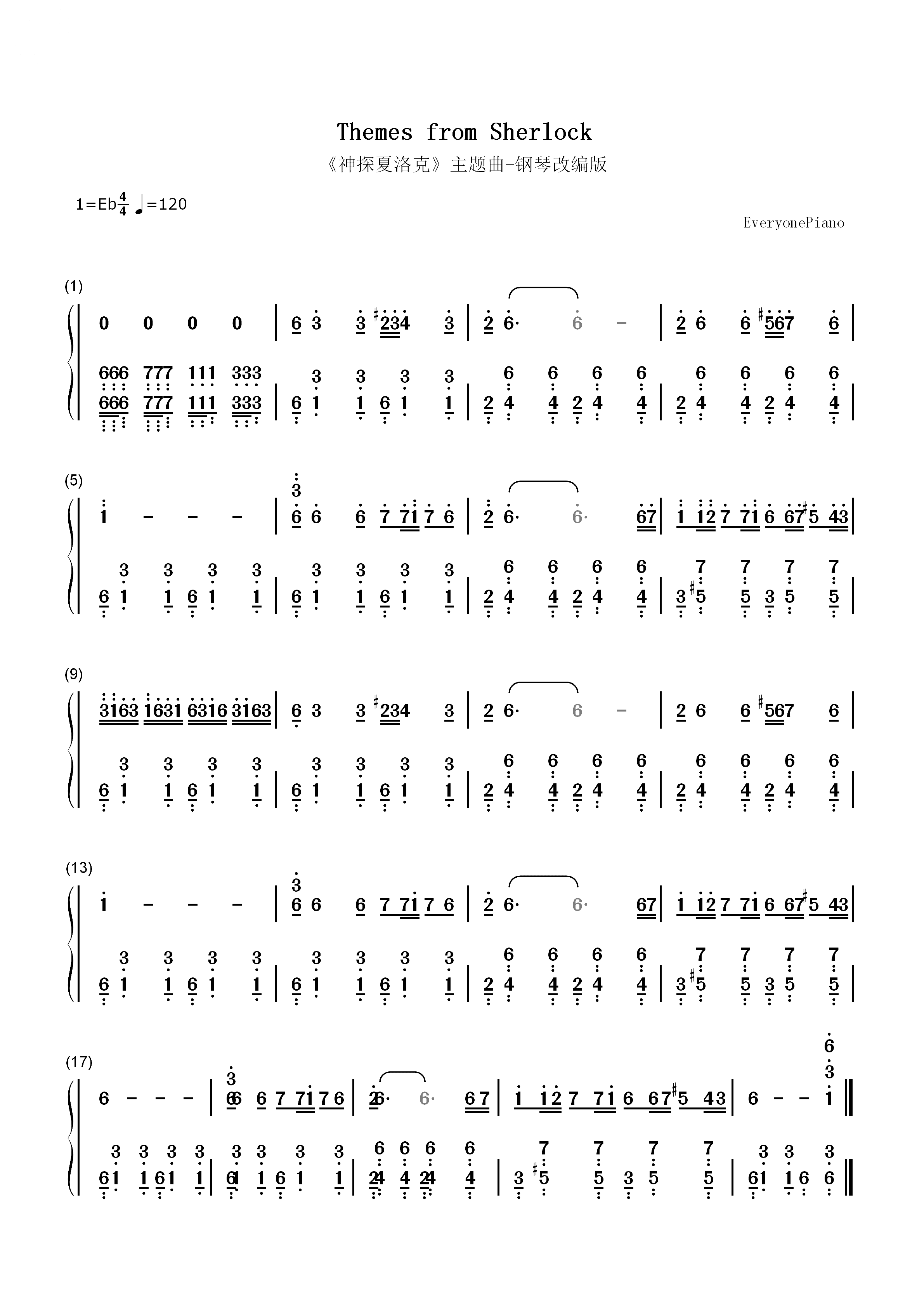 神探夏洛克主题曲双手简谱预览1