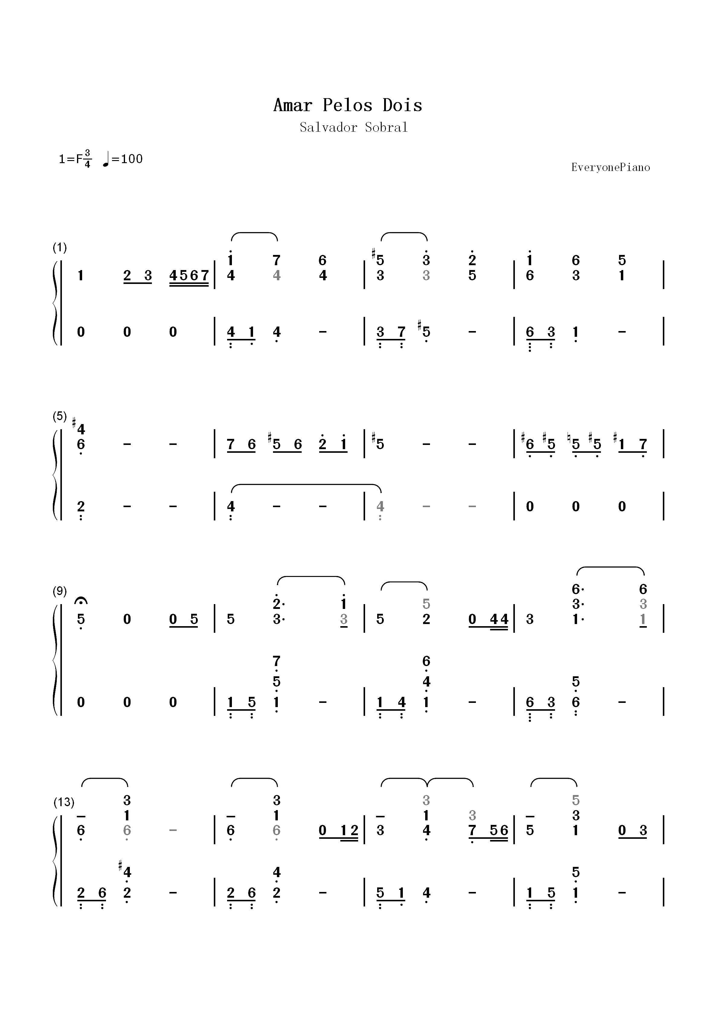 Amar Pelos Dois-Salvador Sobral双手简谱预览1