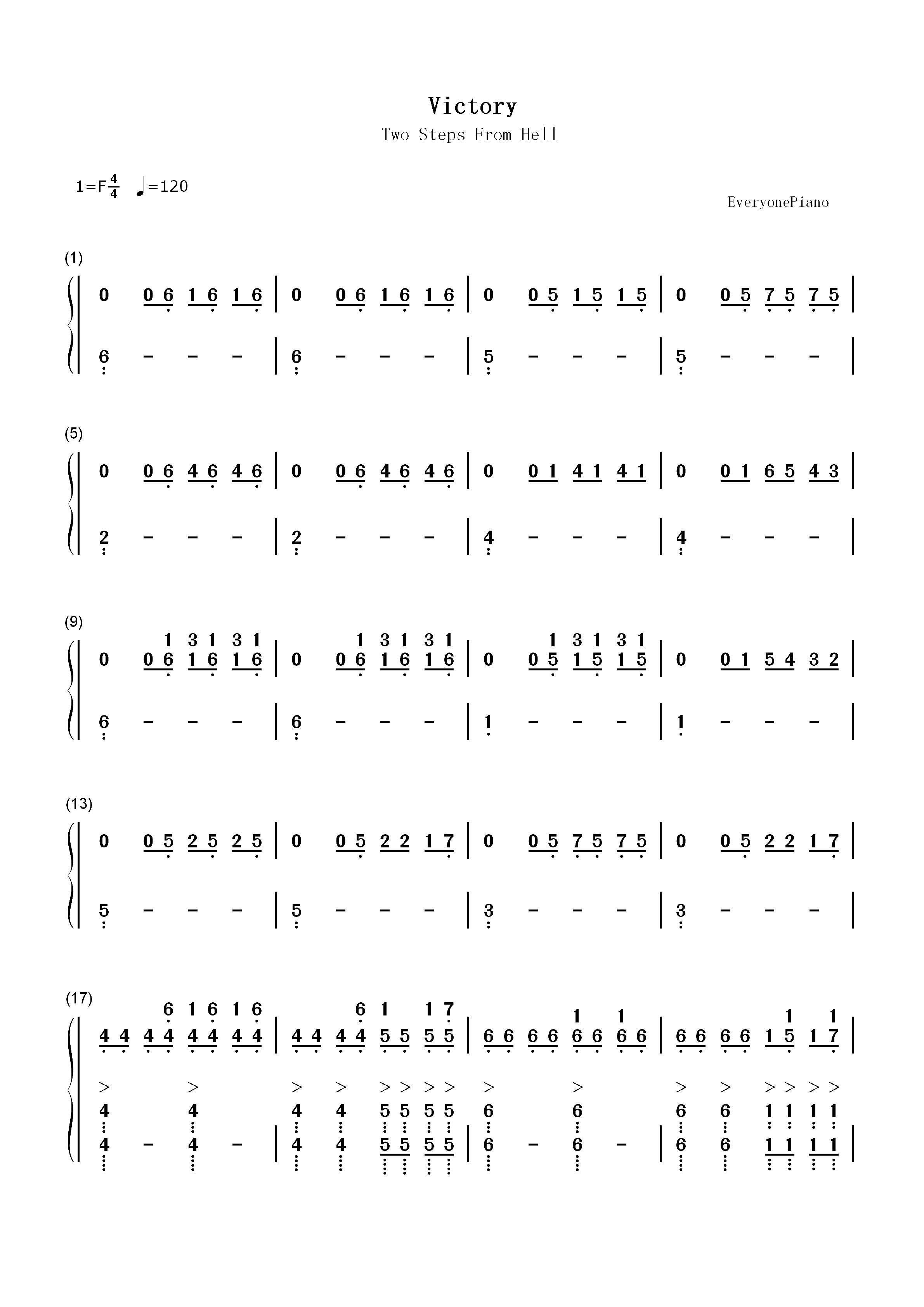 Victory-Two Steps From Hell双手简谱预览1