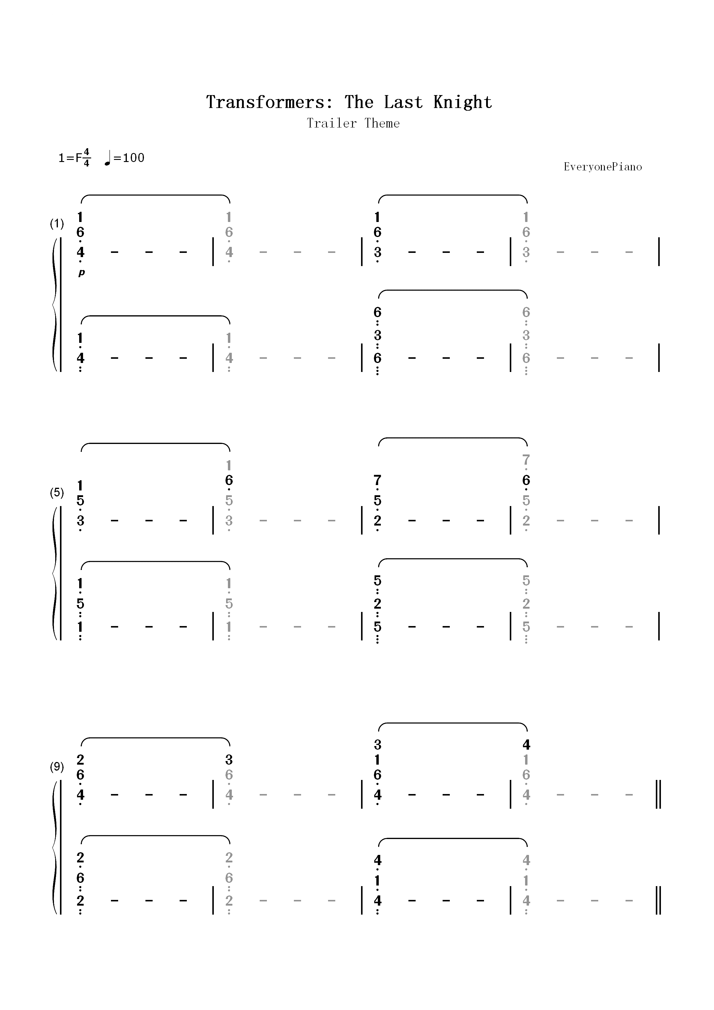 变形金刚5最后的骑士Trailer Theme双手简谱预览1