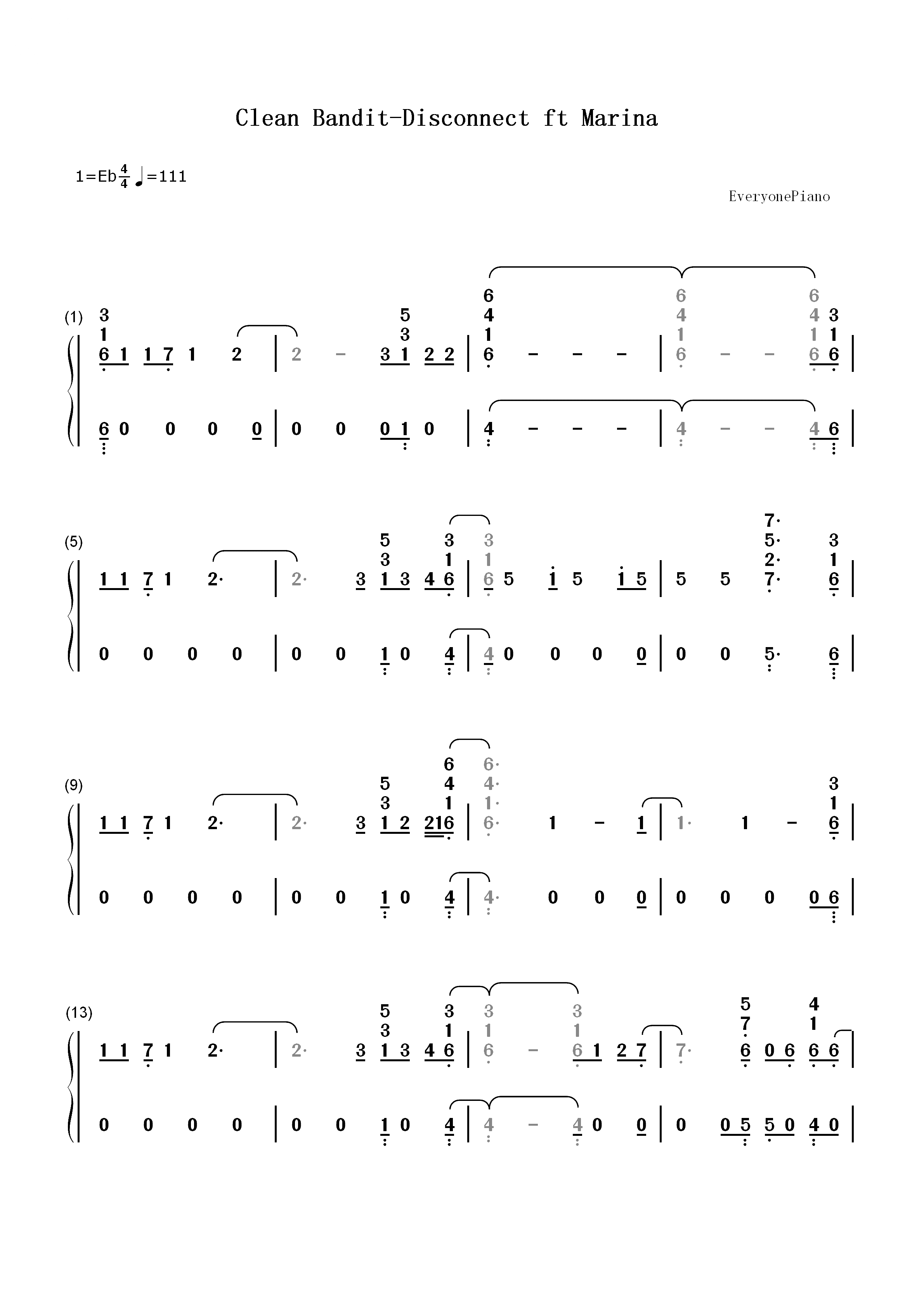 Disconnect-Clean Bandit ft Marina双手简谱预览1