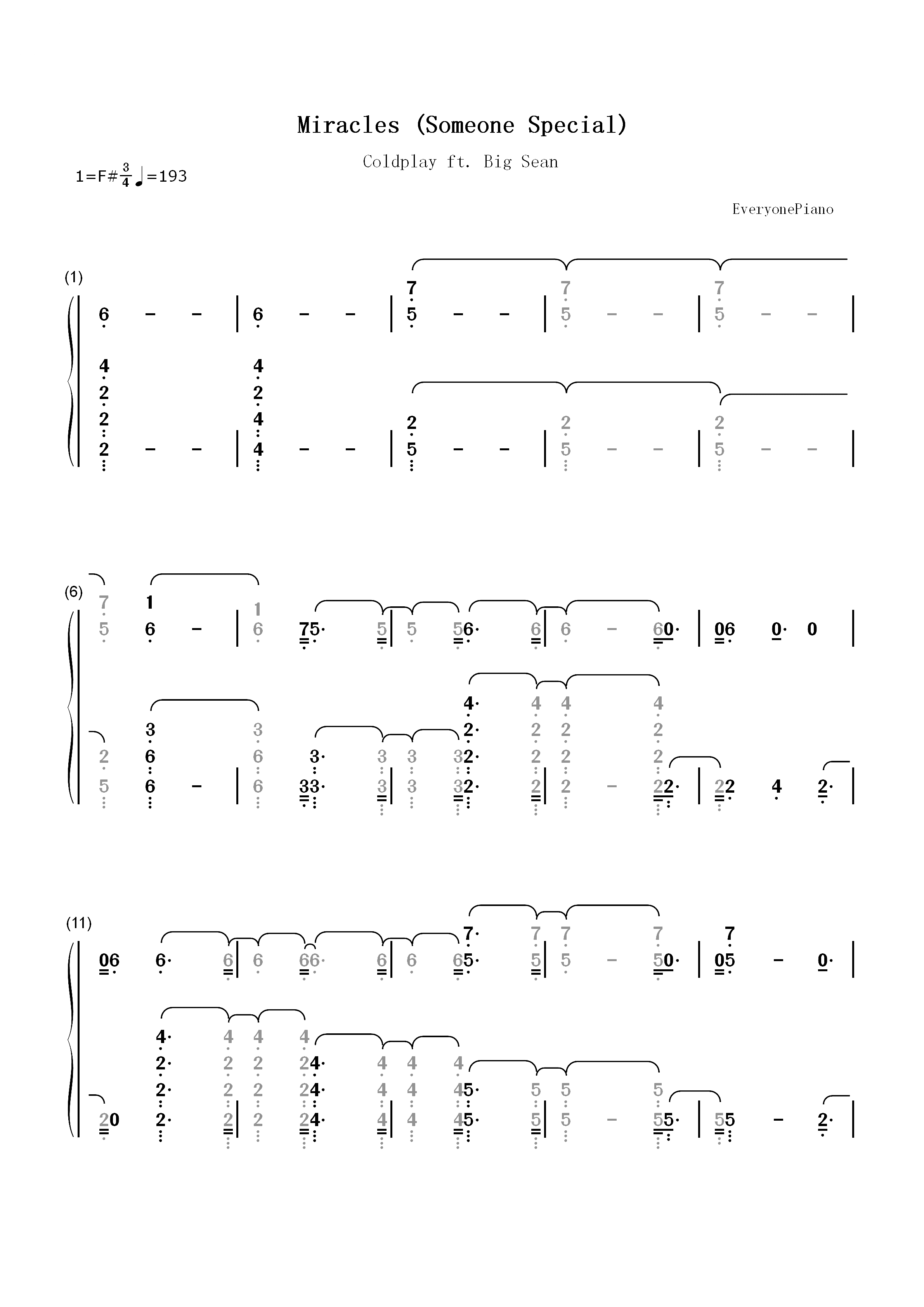 Miracles Someone Special-Coldplay ft. Big Sean双手简谱预览1