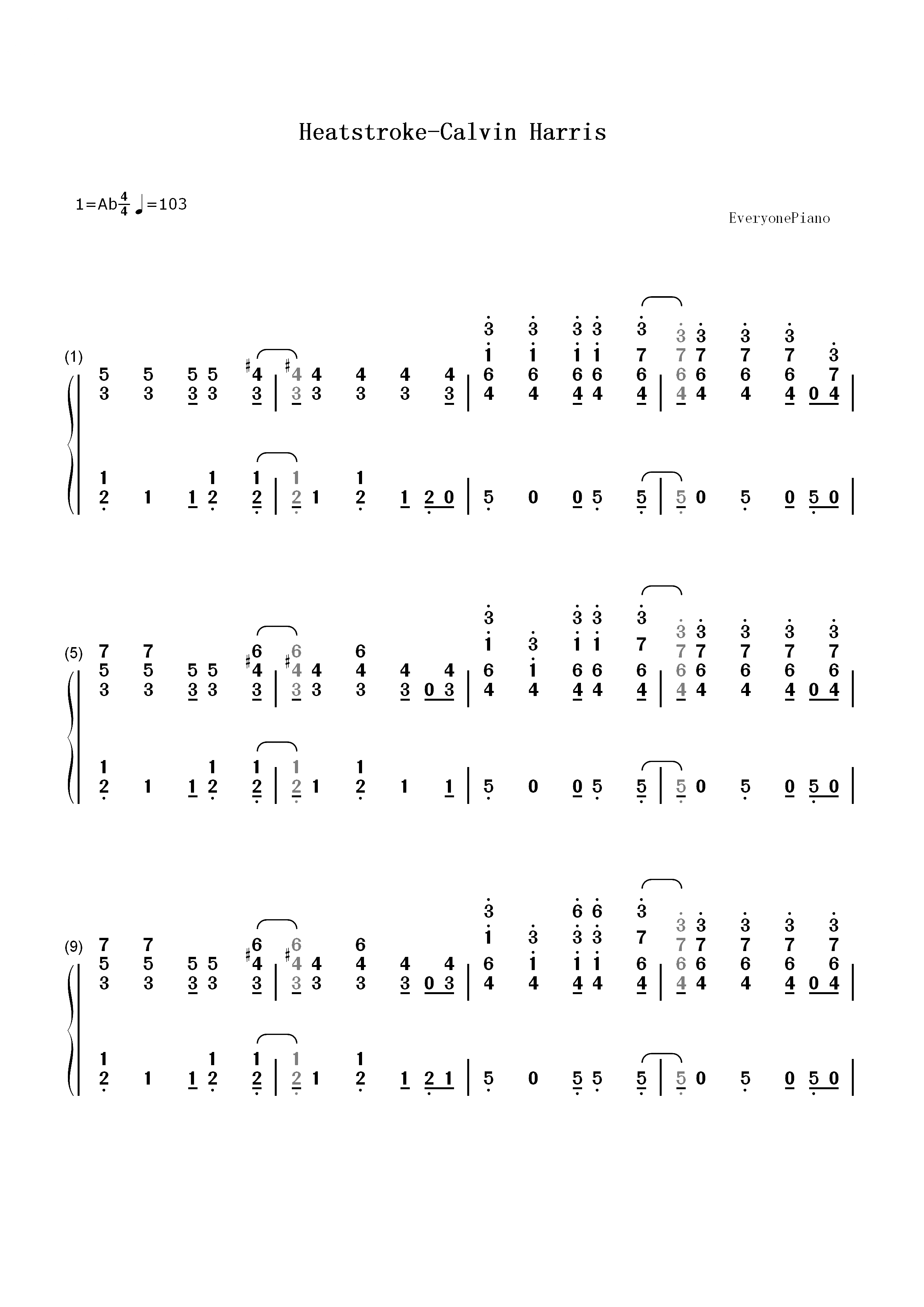 Heatstroke-Calvin Harris双手简谱预览1