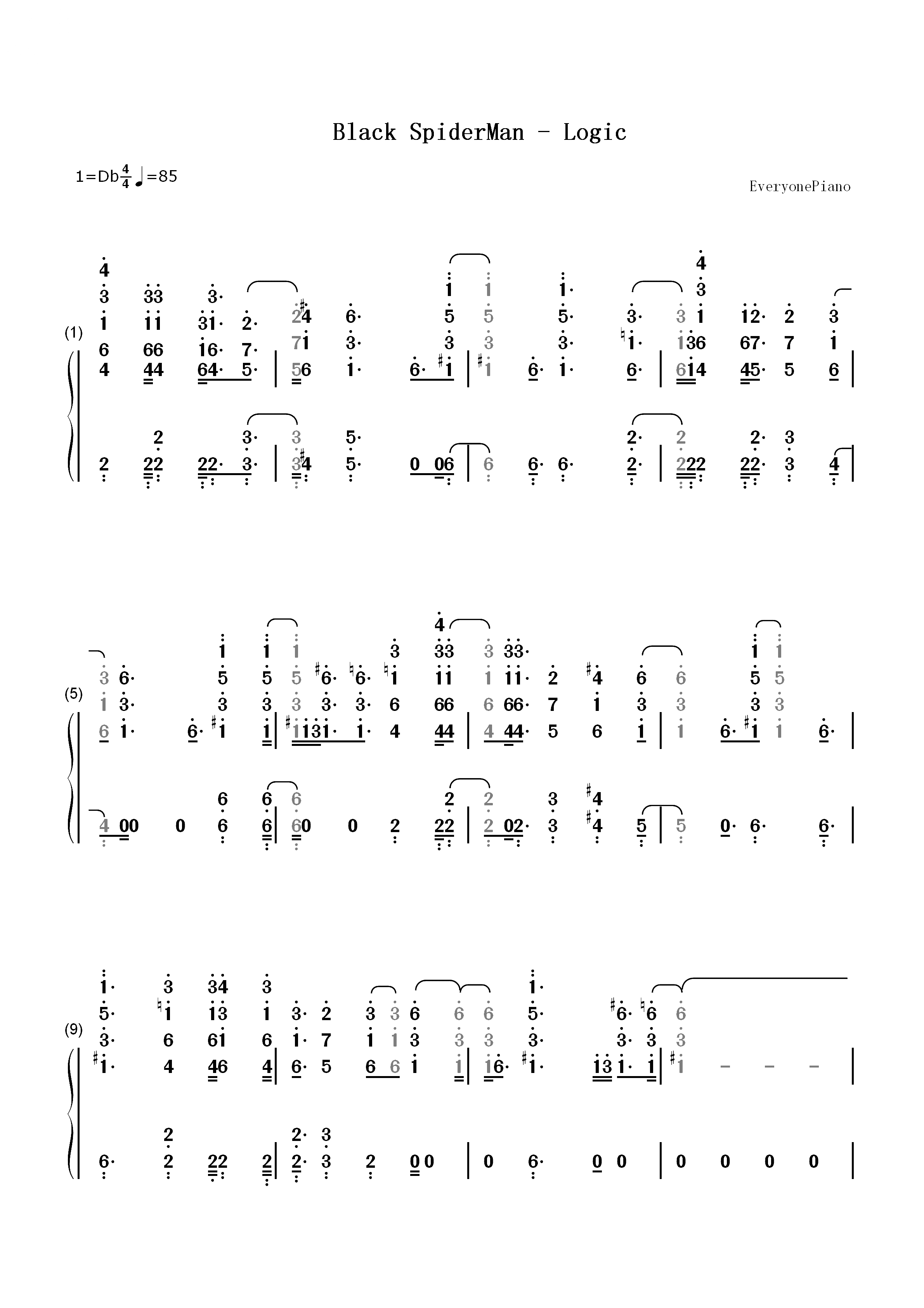 Black SpiderMan-Logic双手简谱预览1