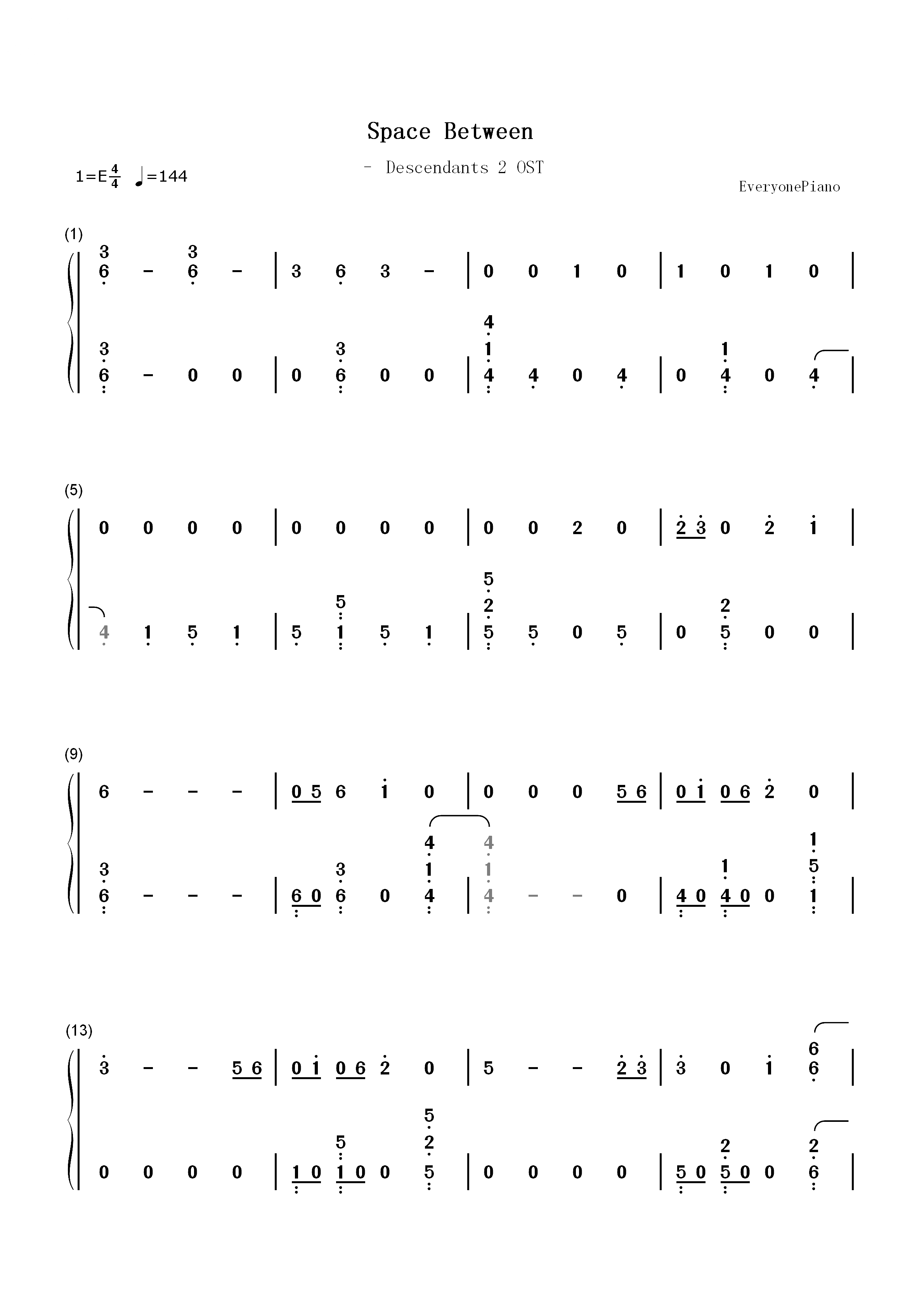 Space Between-后裔2 OST双手简谱预览1