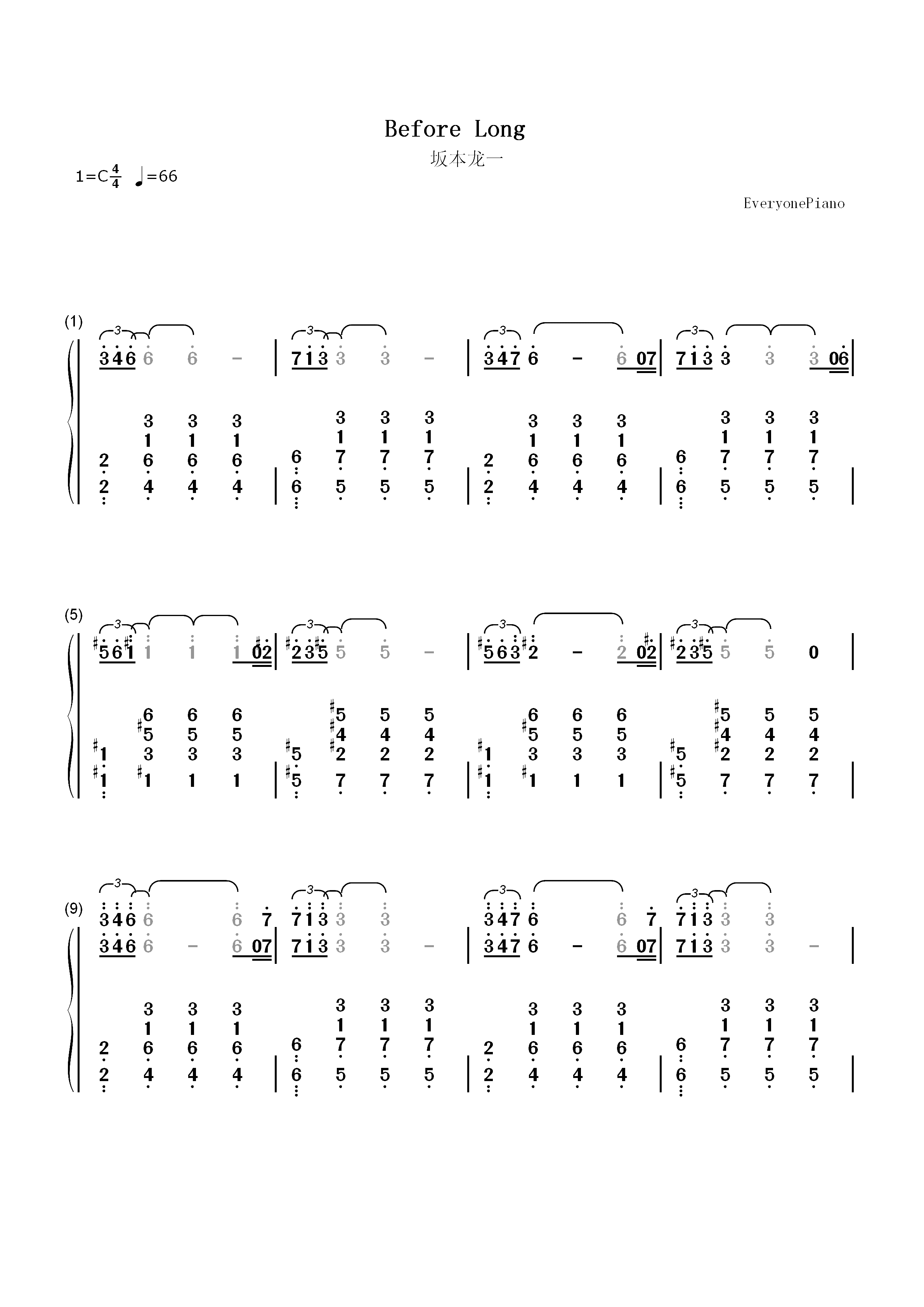 Before Long-坂本龙一双手简谱预览1