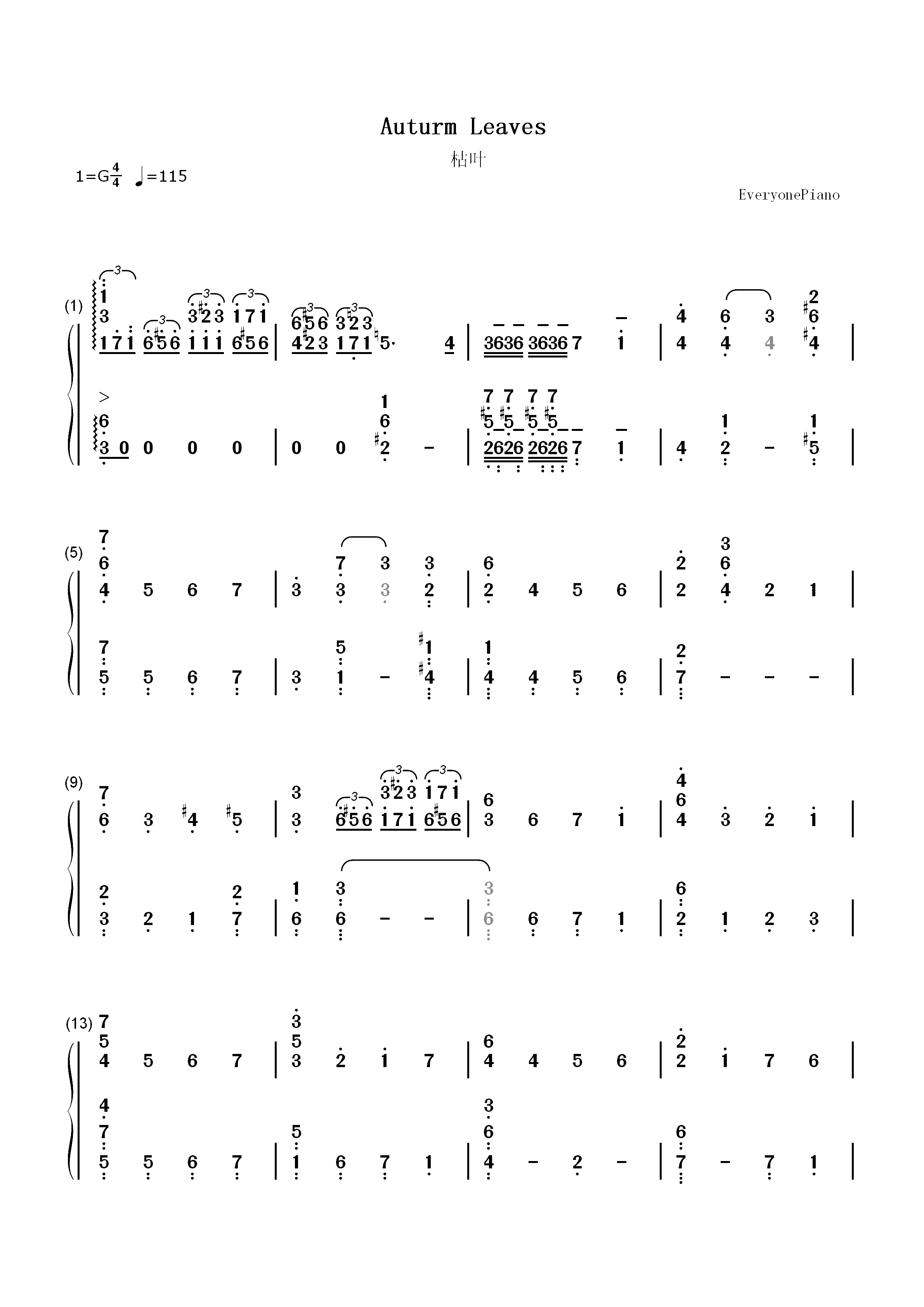 Autumn Leaves-Joseph Kosma双手简谱预览1