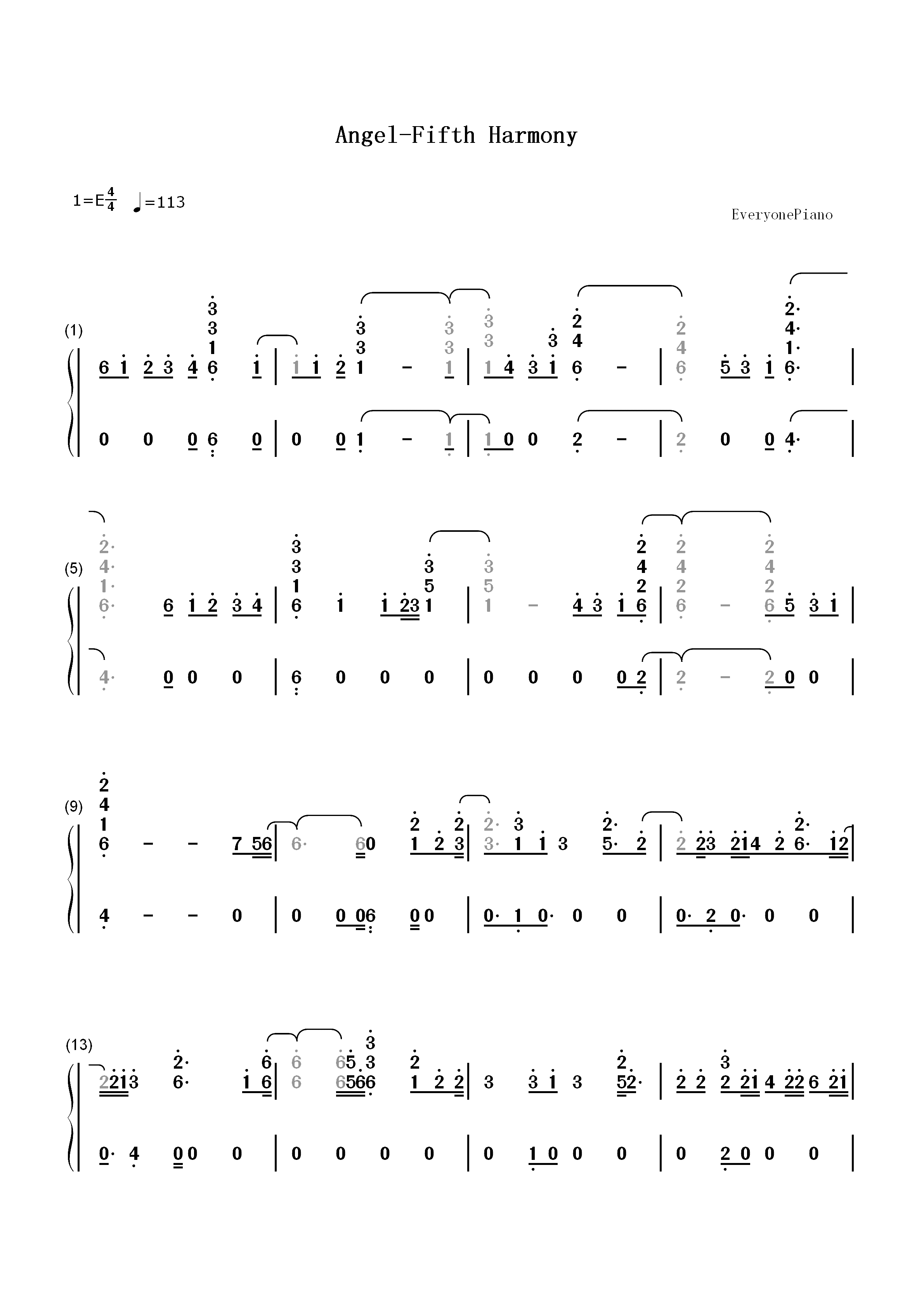 Angel-Fifth Harmony双手简谱预览1