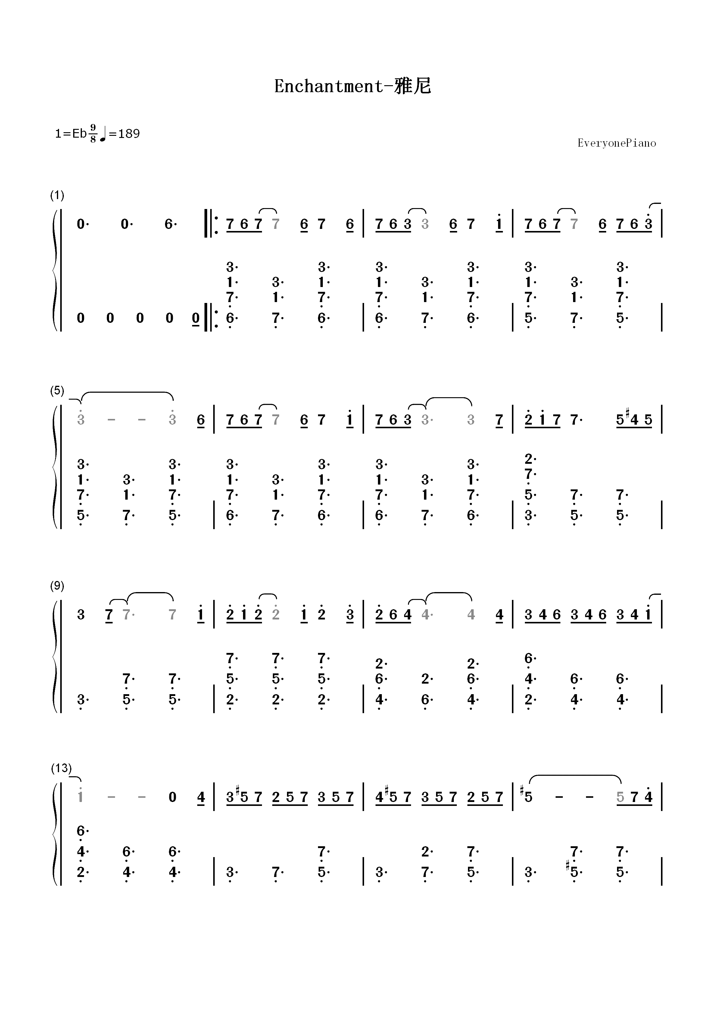 Enchantment-雅尼双手简谱预览1